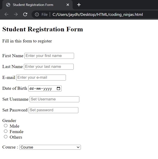 Student Registration Form Coding Ninjas
