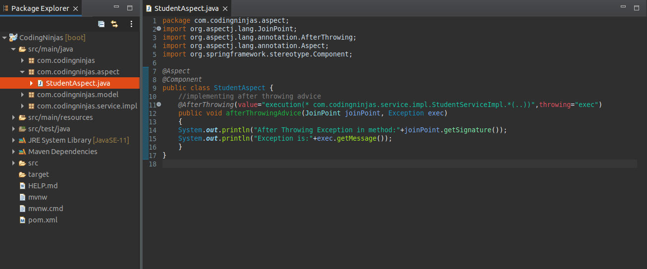 Spring Boot AOP After Throwing Advice Naukri Code 360