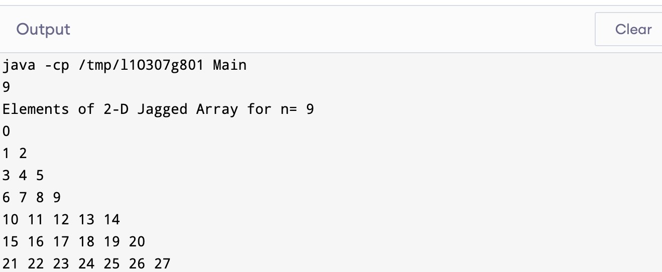 Jagged array in Java Coding Ninjas