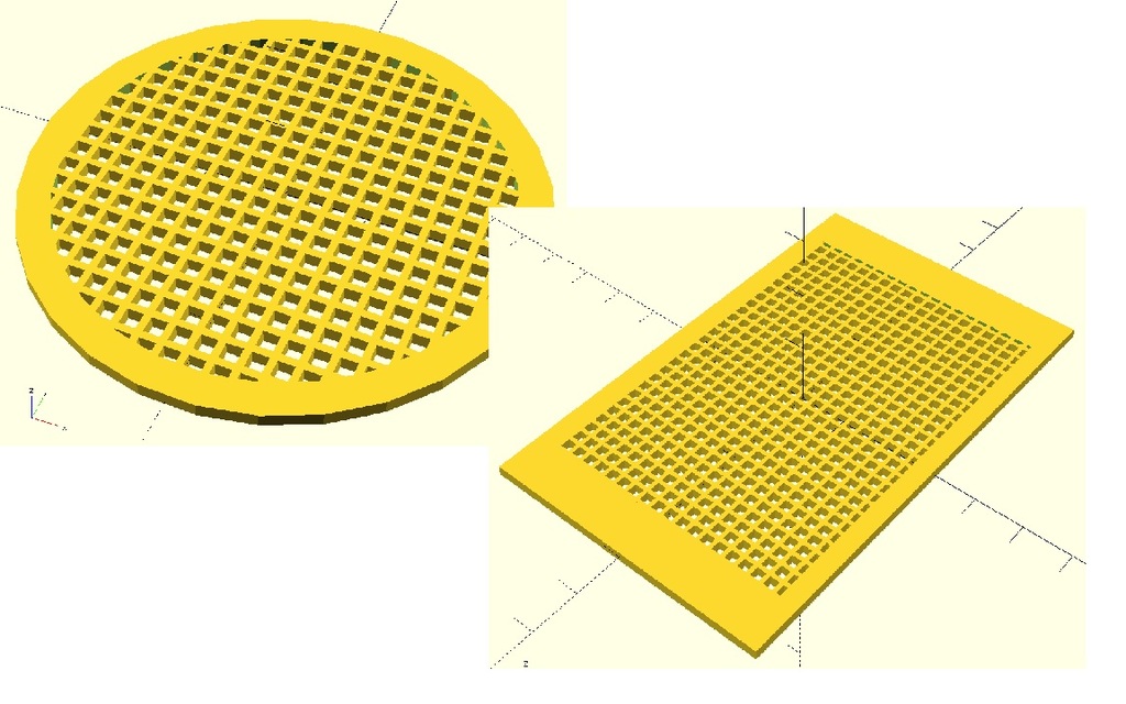 Free 3D file OpenSCAD parametric grid generator (round and rectangular