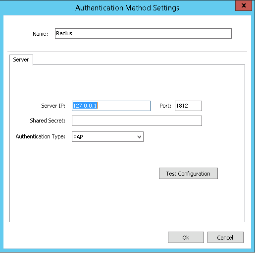 Radius Authentication Method Settings