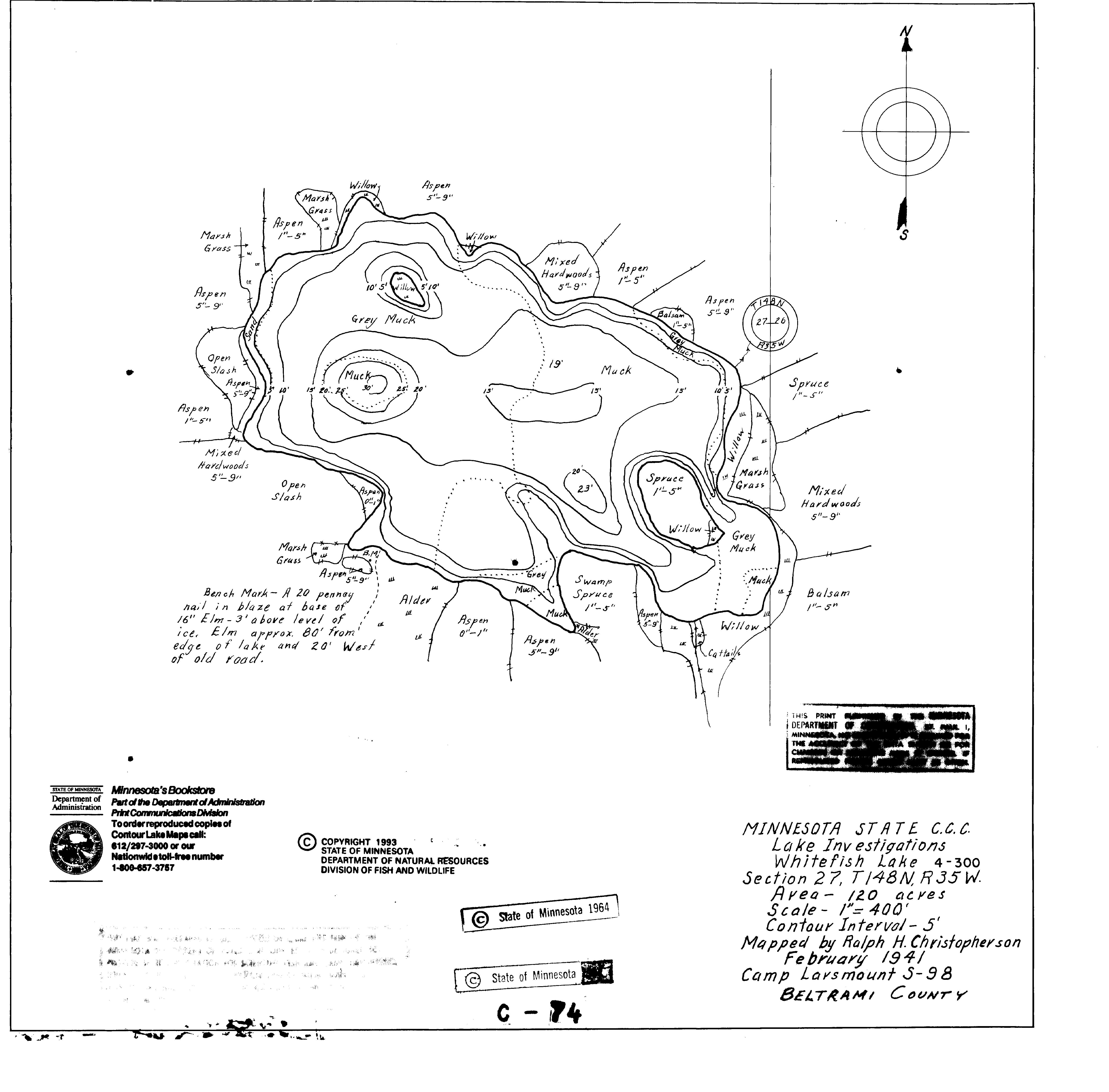 Lake Depth Maps Whitefish (04030000) LakeFinder Minnesota DNR
