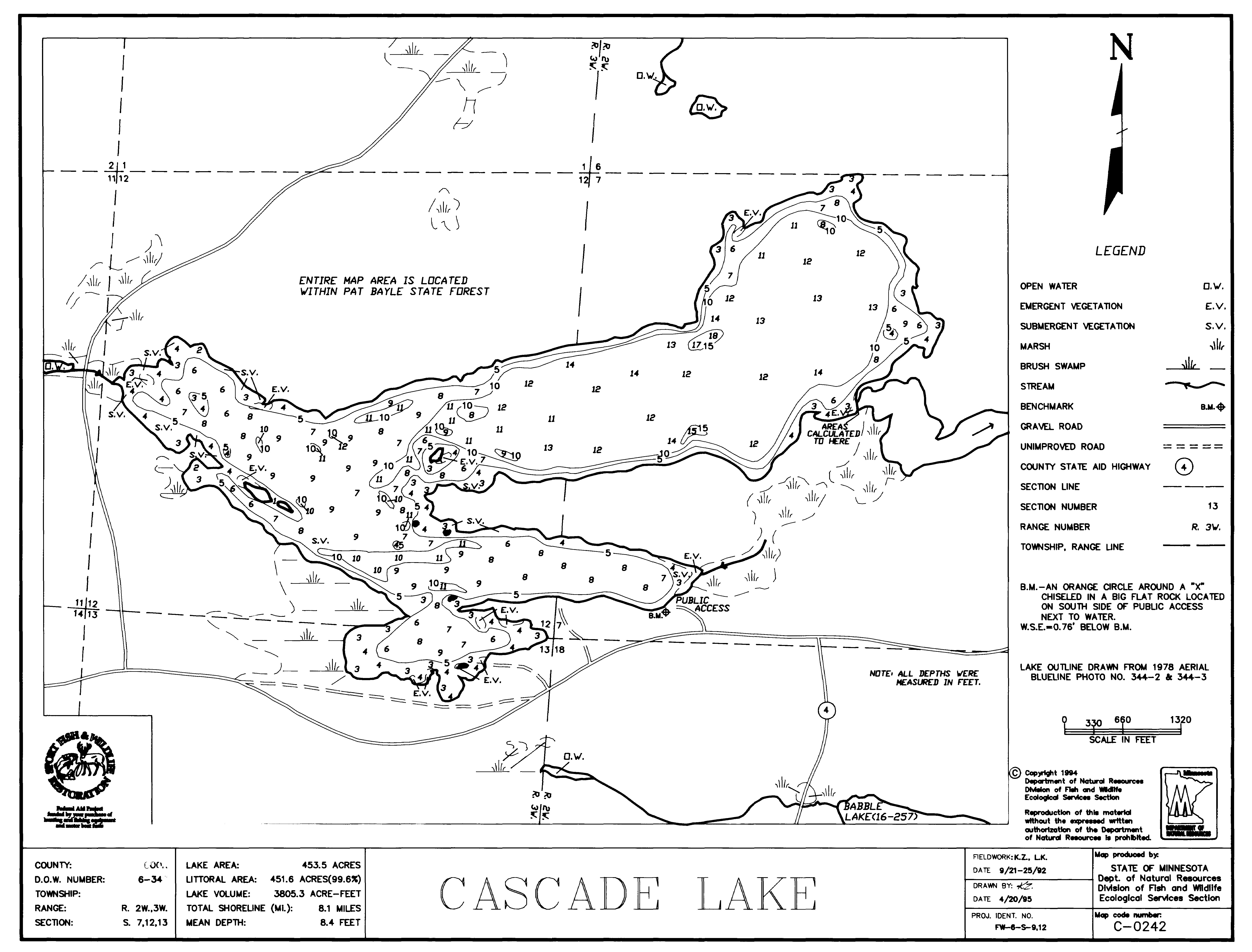 Lake Depth Maps Cascade (16034600) LakeFinder Minnesota DNR