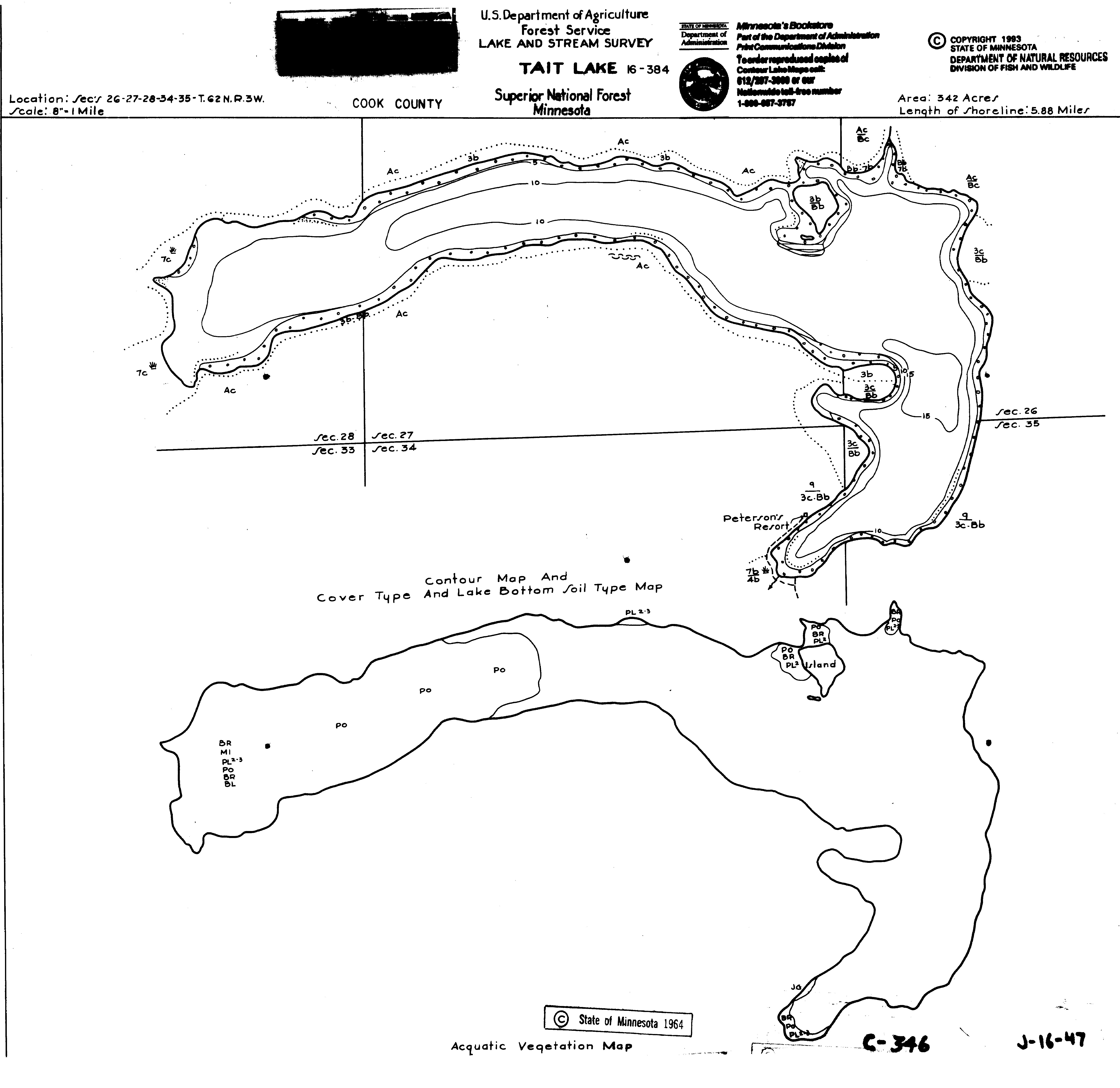 Lake Depth Maps Tait (16038400) LakeFinder Minnesota DNR