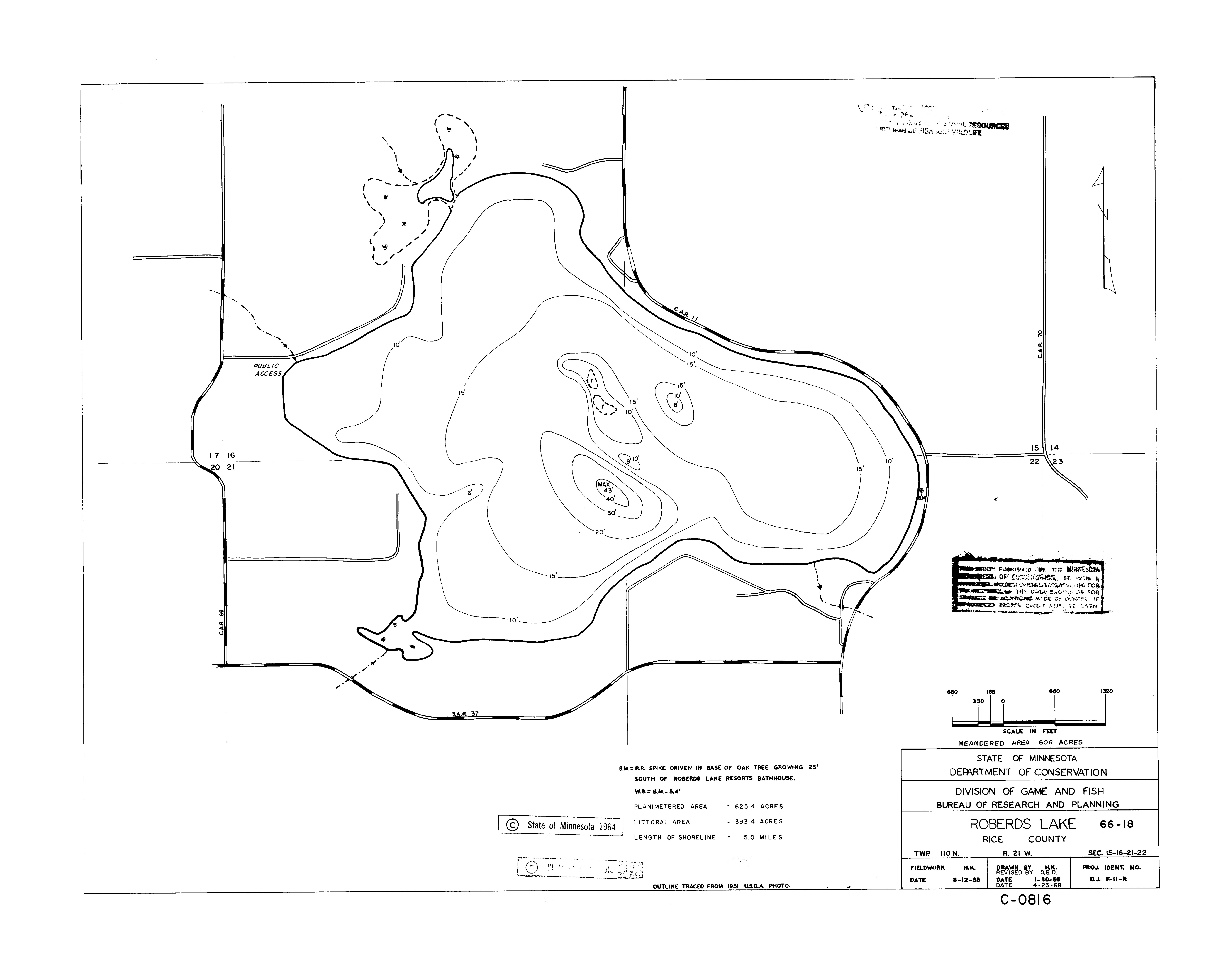 Lake Depth Maps Roberds (66001800) LakeFinder Minnesota DNR