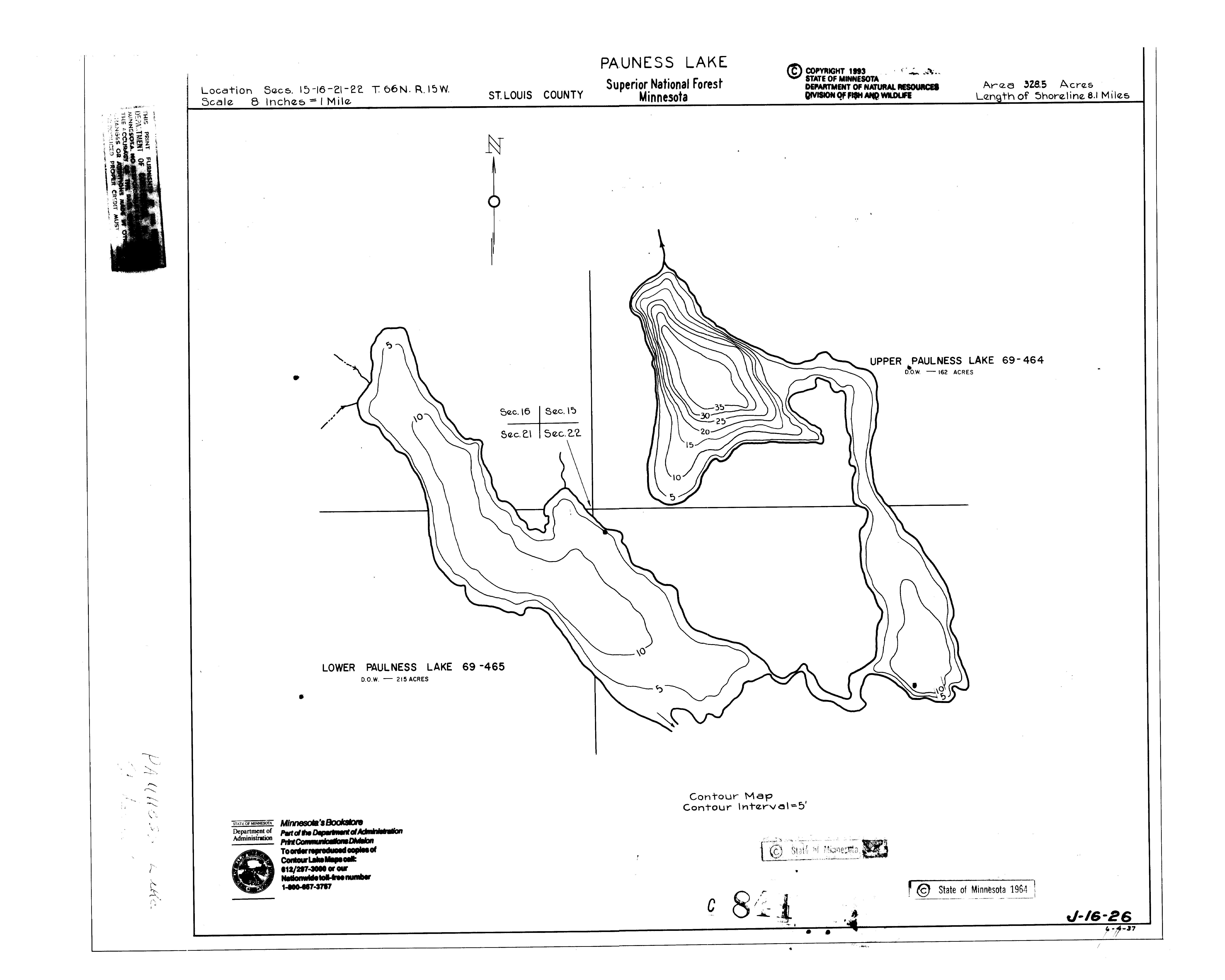 Lake Depth Maps Upper Pauness (69046500) LakeFinder Minnesota DNR