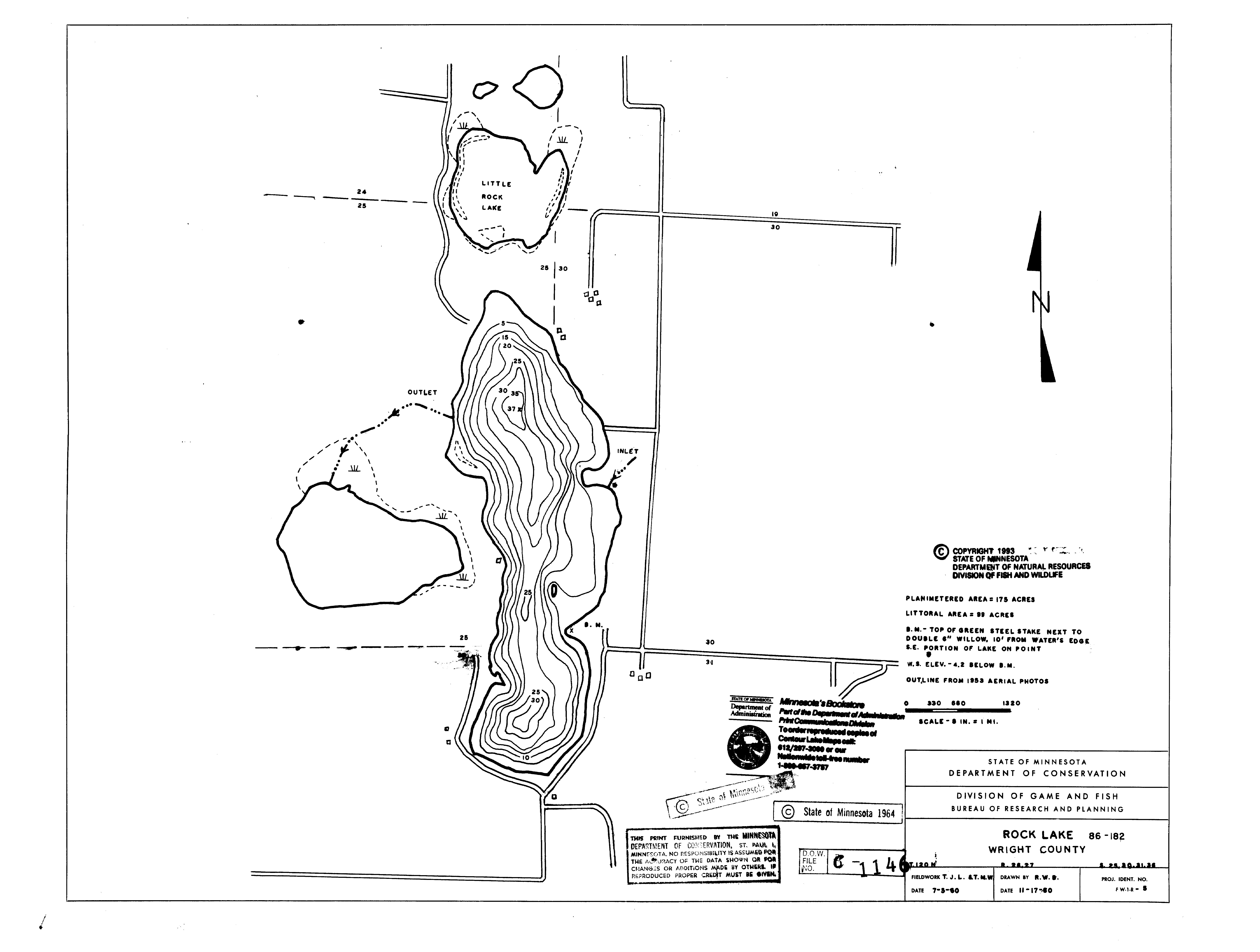 Lake Depth Maps Rock (86018200) LakeFinder Minnesota DNR