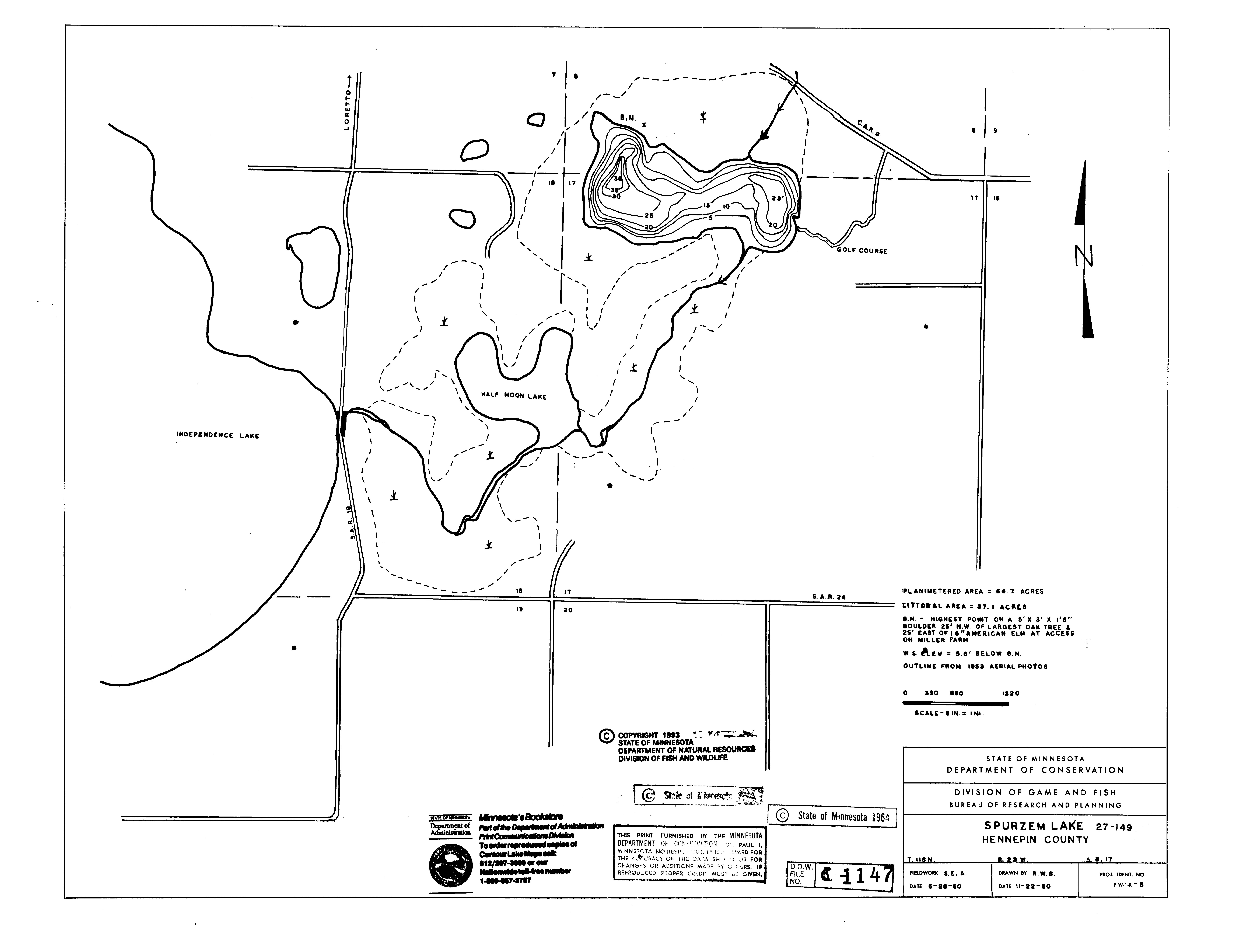 Lake Depth Maps Spurzem (27014900) LakeFinder Minnesota DNR