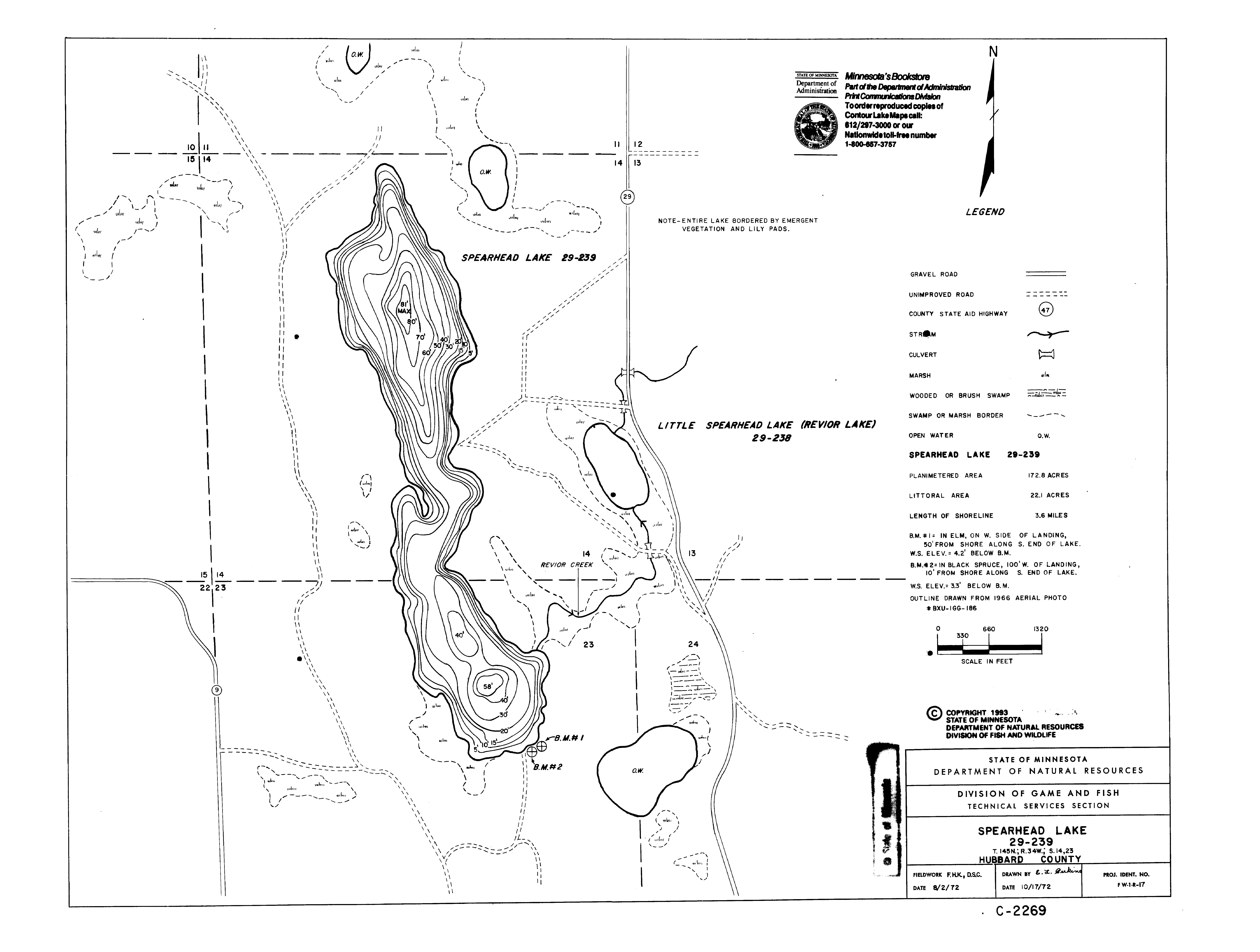 Lake Depth Maps Spearhead (29023900) LakeFinder Minnesota DNR