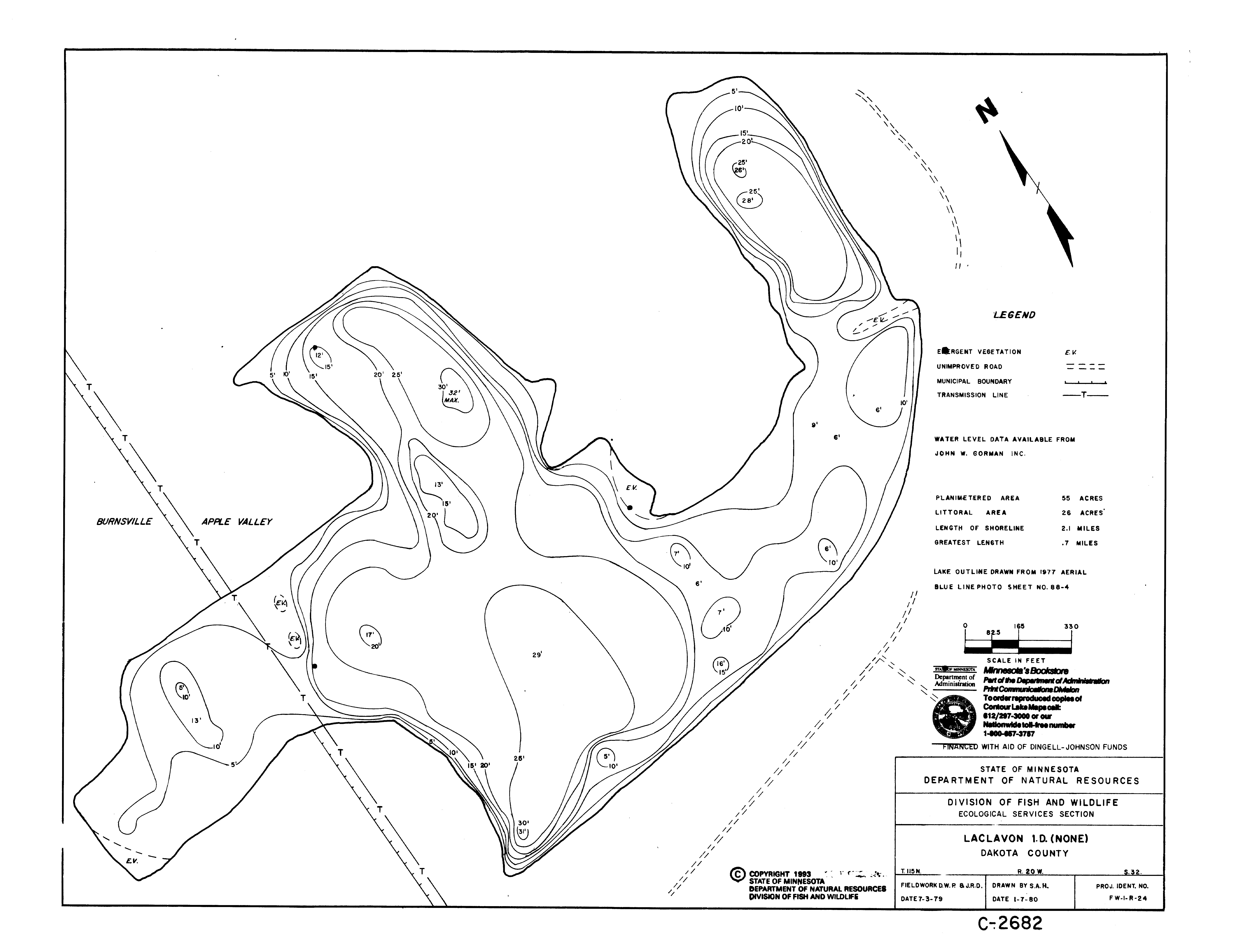 Lake Depth Maps Lac Lavon (19044600) LakeFinder Minnesota DNR