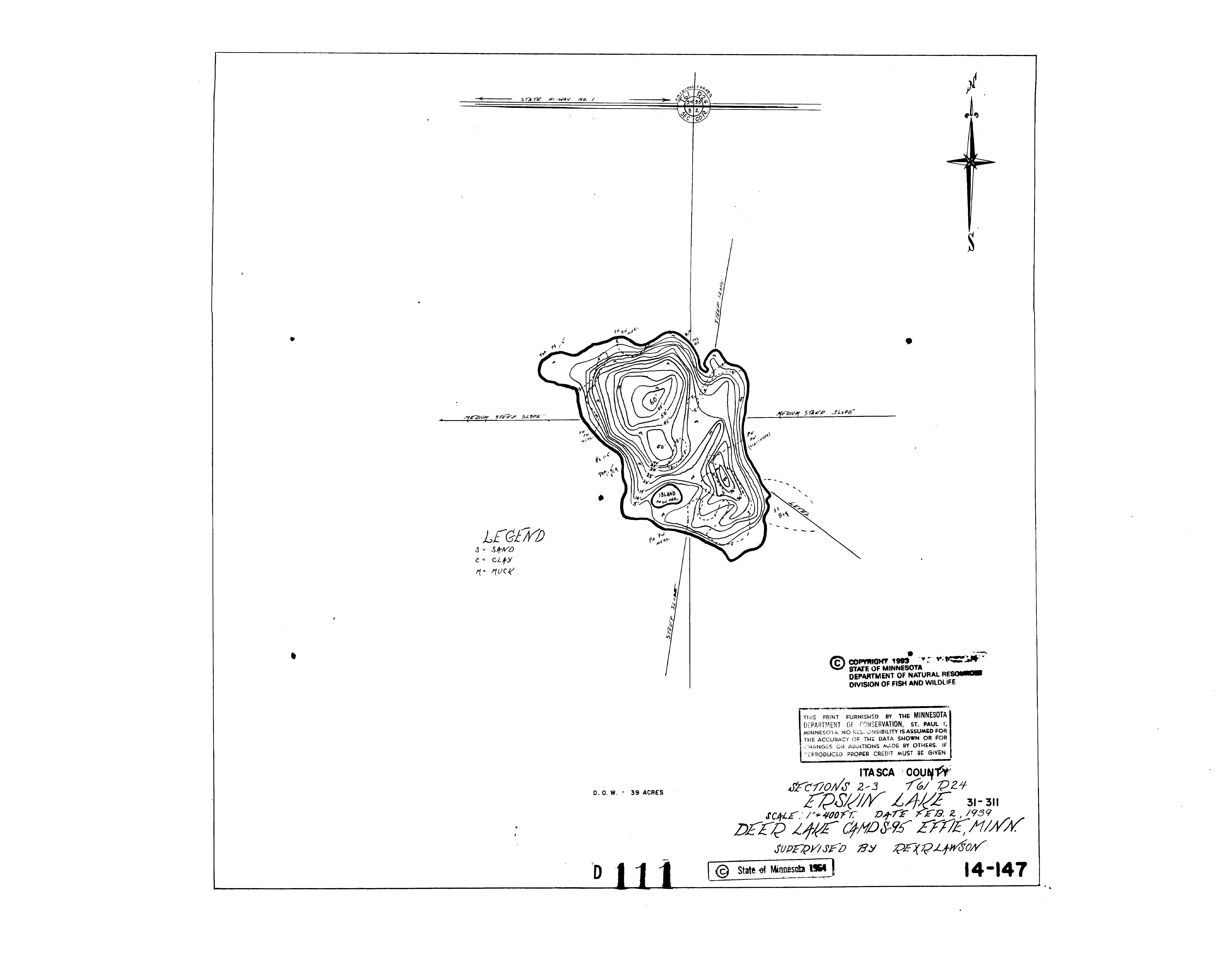 Lake Depth Maps Erskine (31031100) LakeFinder Minnesota DNR