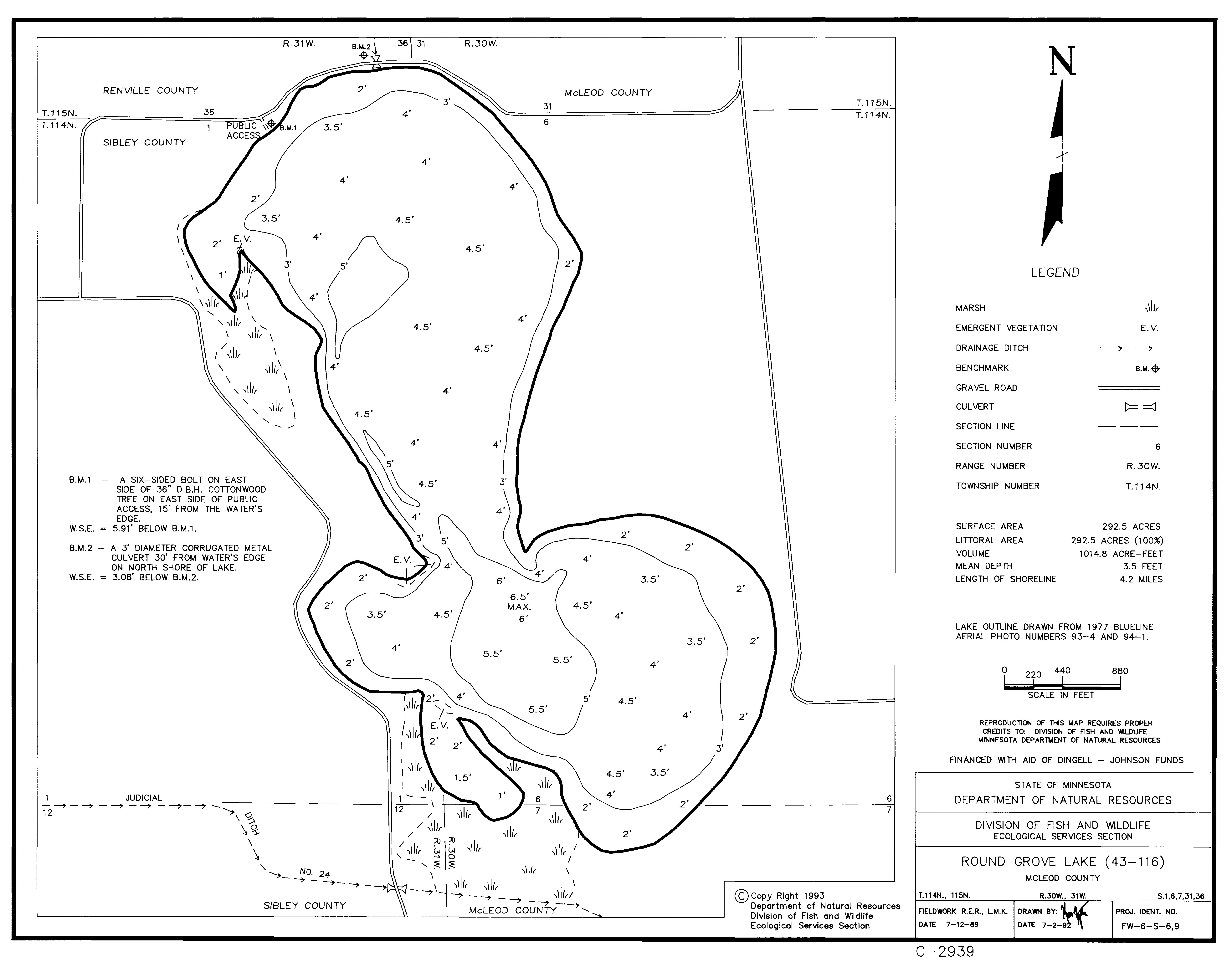 Lake Depth Maps Round Grove (43011600) LakeFinder Minnesota DNR