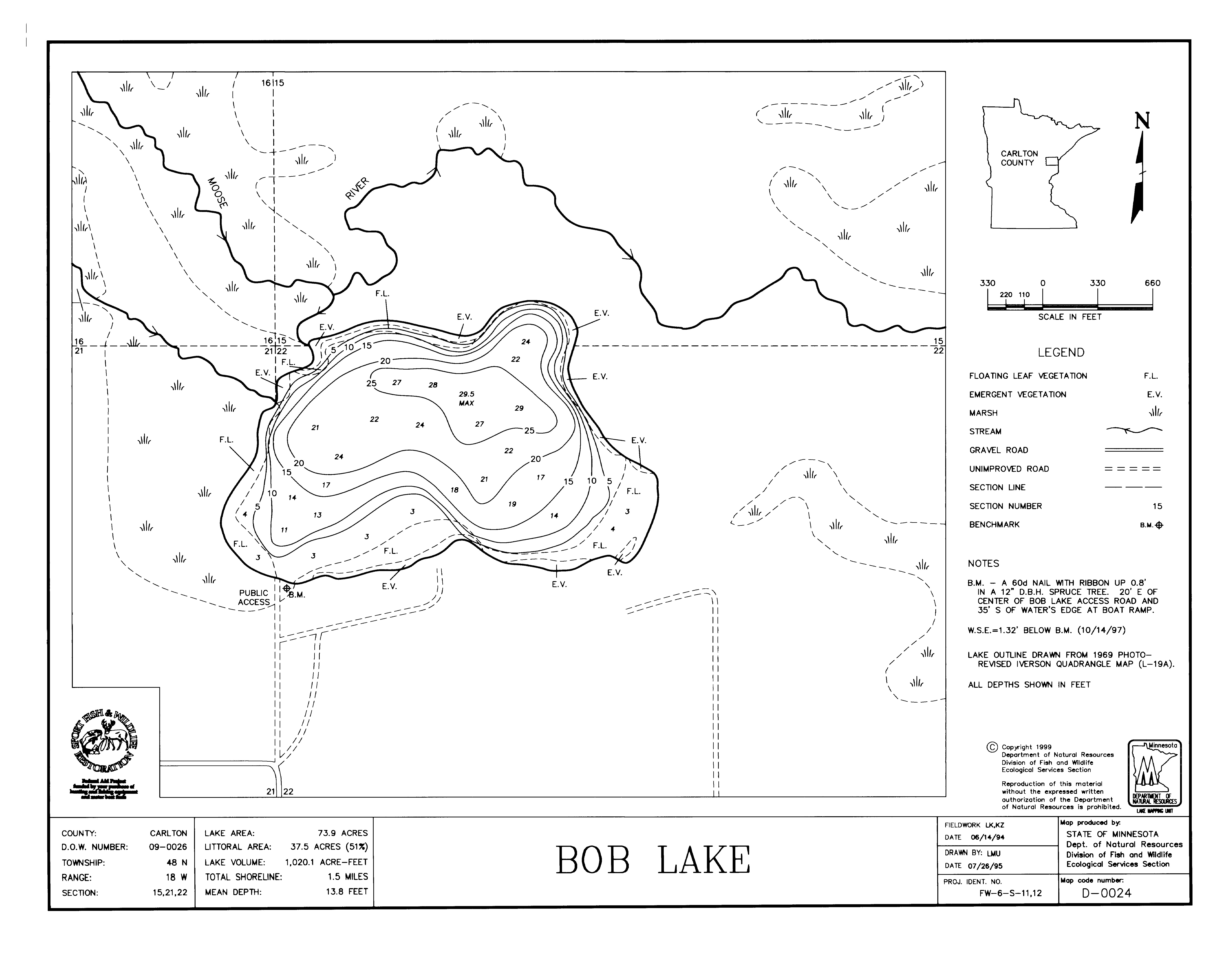 Lake Depth Maps Bob (09002600) LakeFinder Minnesota DNR