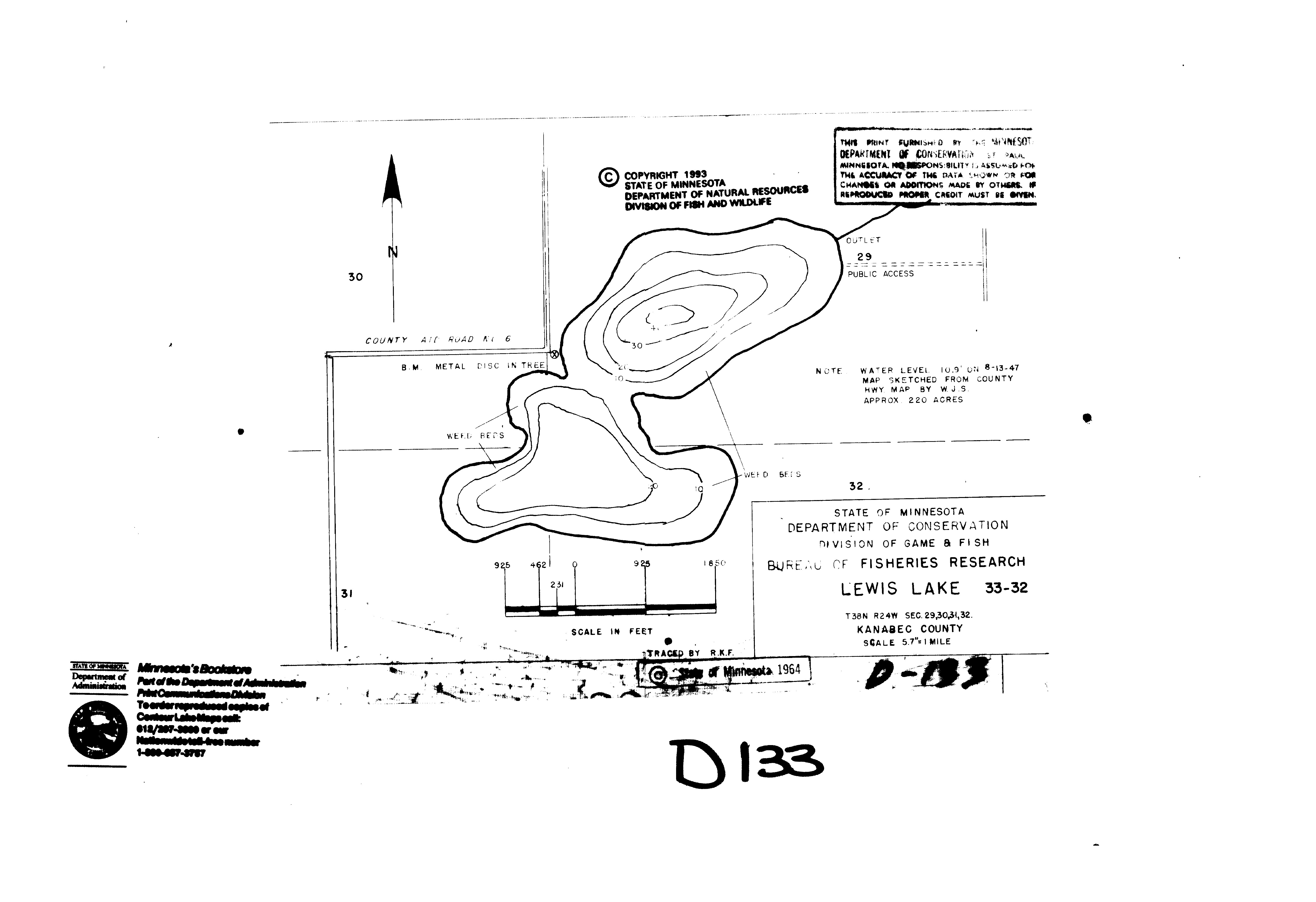 Lake Depth Maps Lewis (33003200) LakeFinder Minnesota DNR