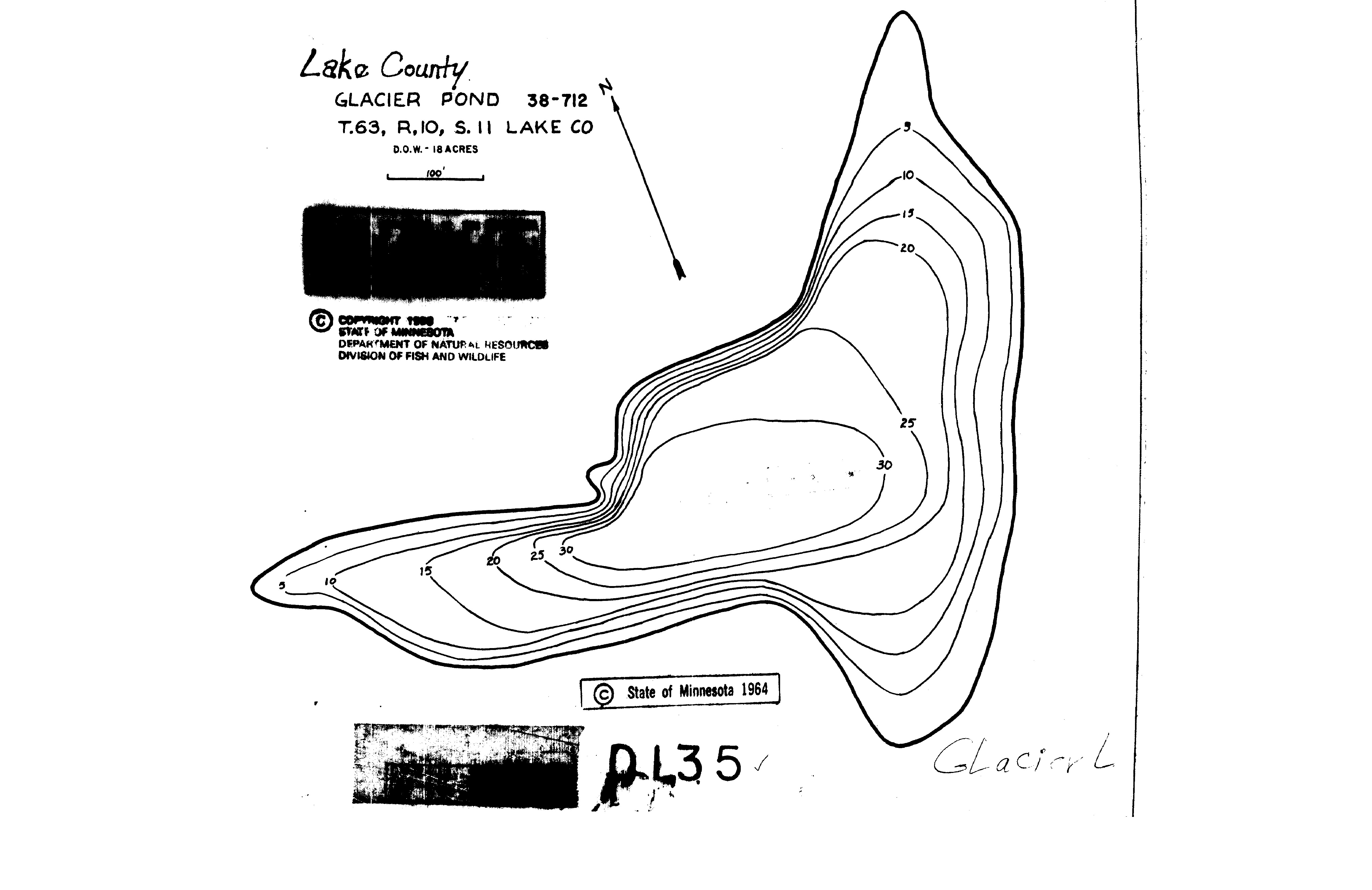 Lake Depth Maps Glacier Pond (38071200) LakeFinder Minnesota DNR