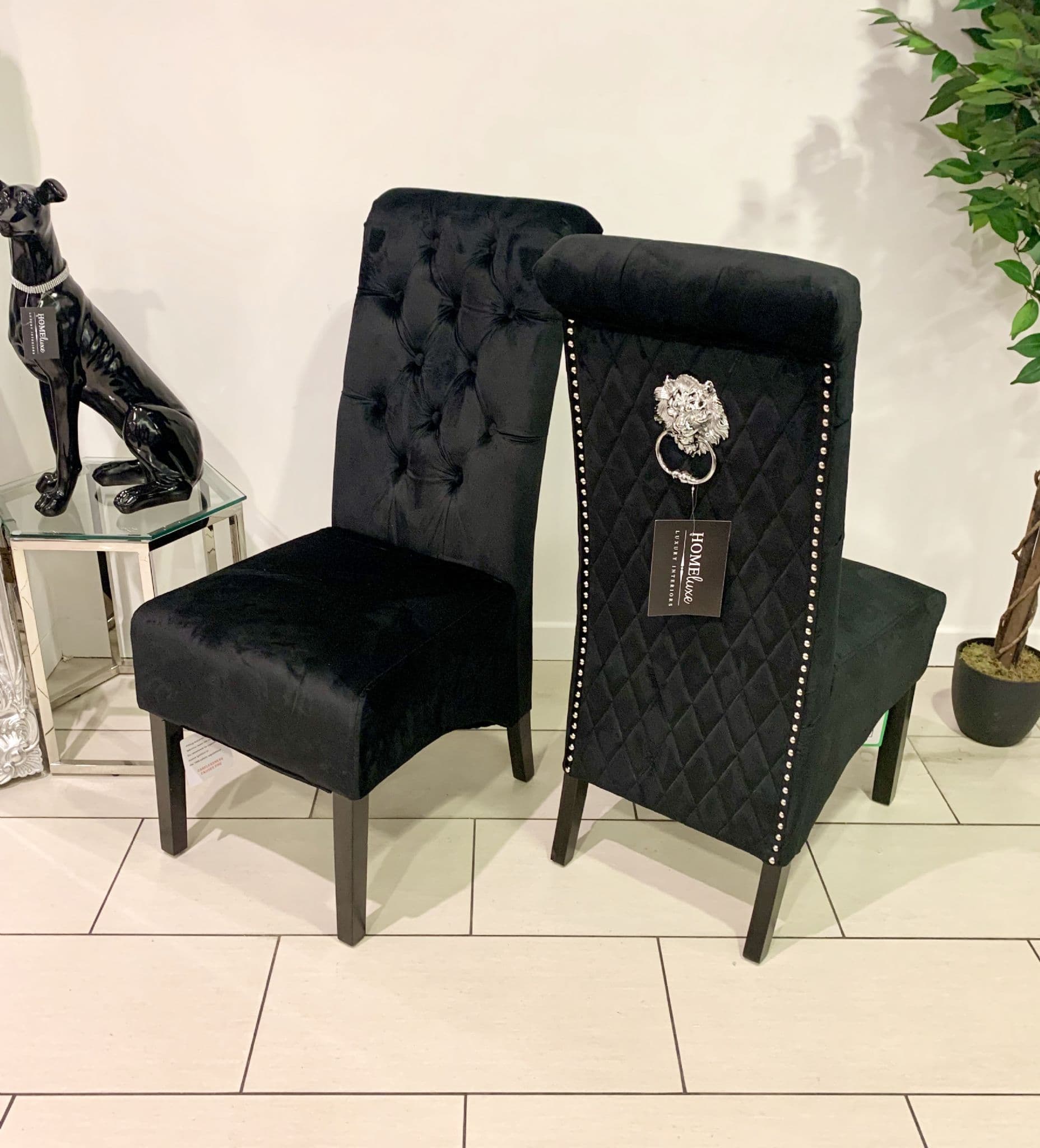 Pair Of Madrid Dining Chair Scroll Back Lion Knocker Black