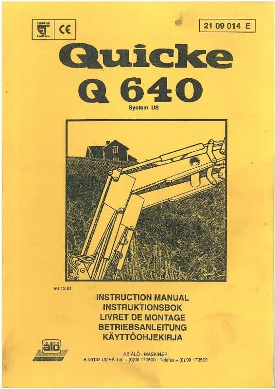 Quicke Loader Q640 Operators Manual with Parts List