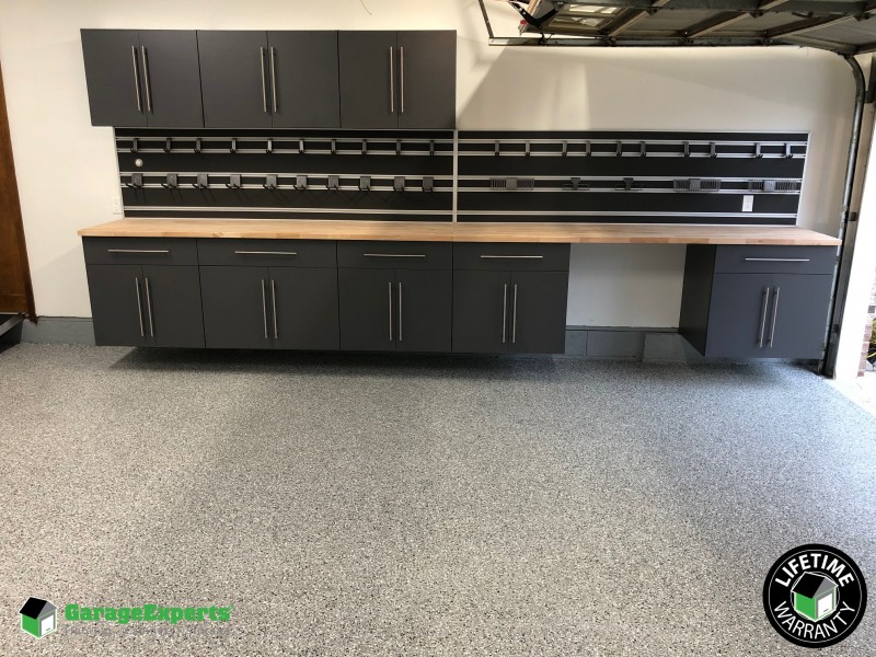 Epoxy floor and workbench installed in Norfolk, VA Garage Experts of