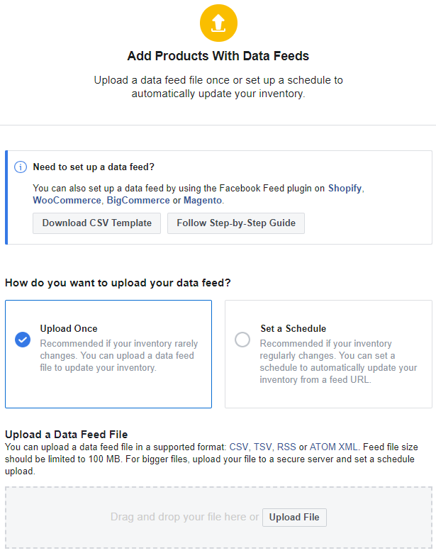 Uploading Data Feeds to Facebook (HTTP, from Local Drive