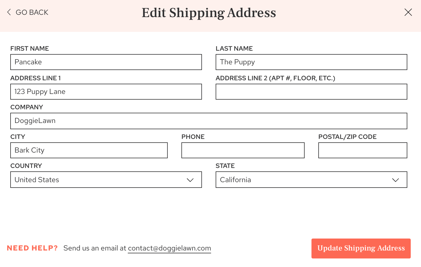 How do I update my shipping address? HelpDocs
