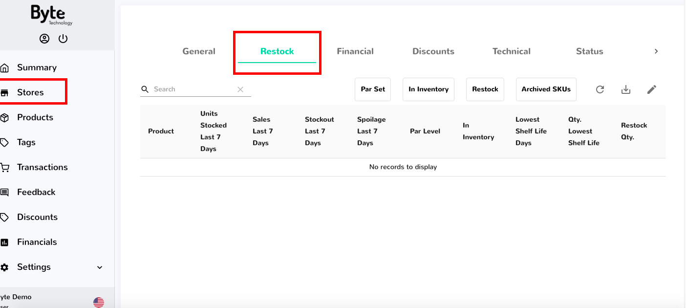 Stores > Restock Byte Technology Help Desk