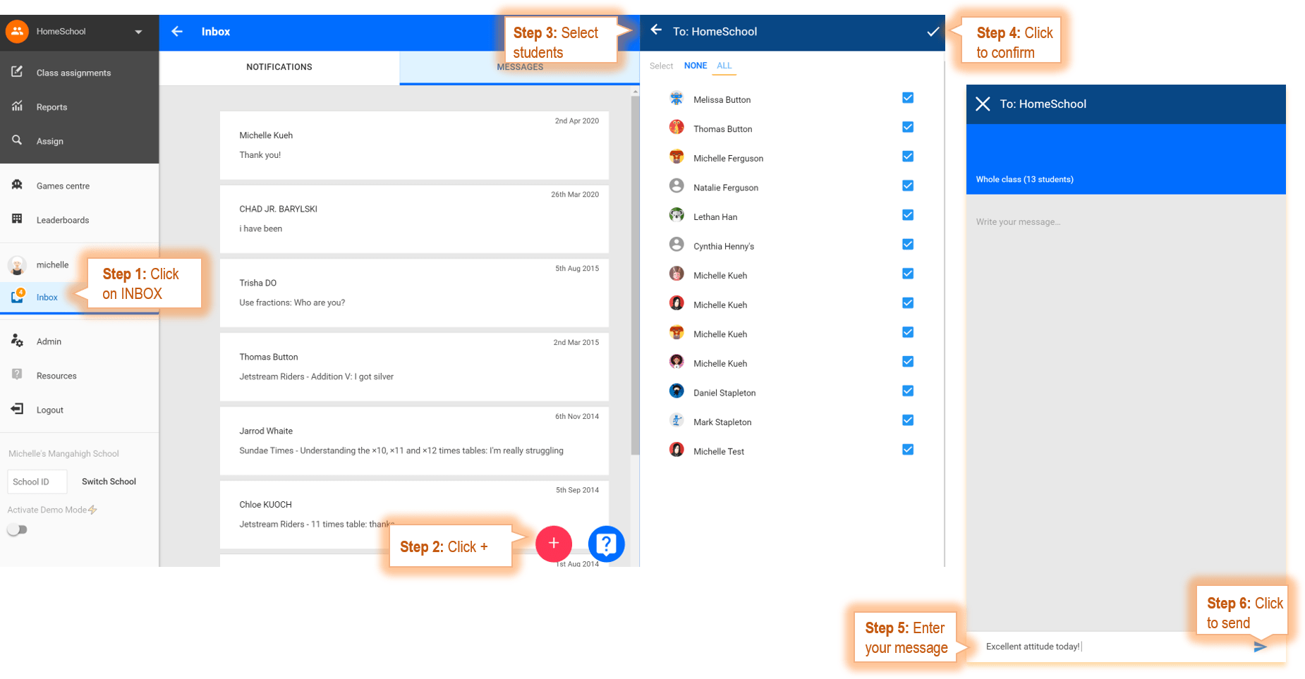 Sending messages to my students Mangahigh Support