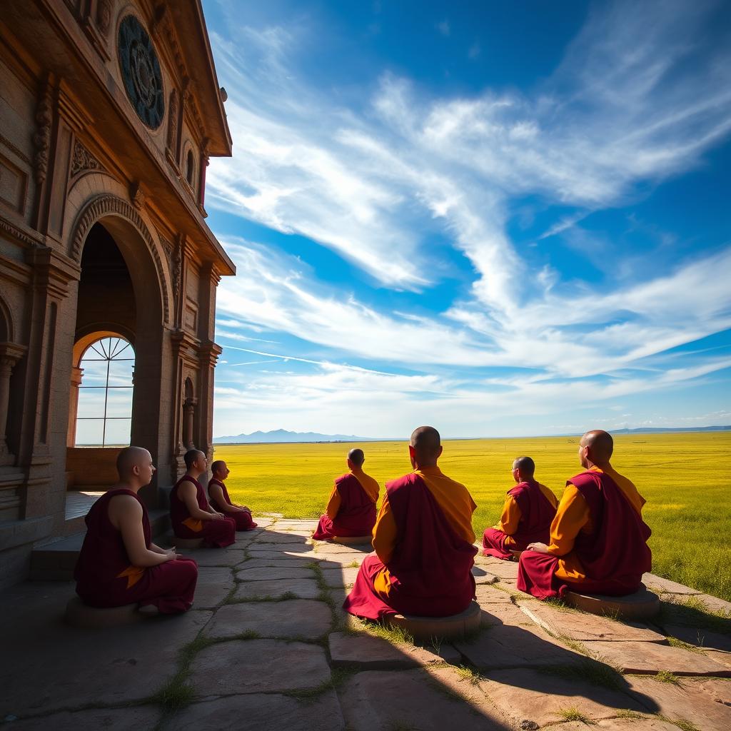 Serenity in Stone Mongolian Monks Meditating