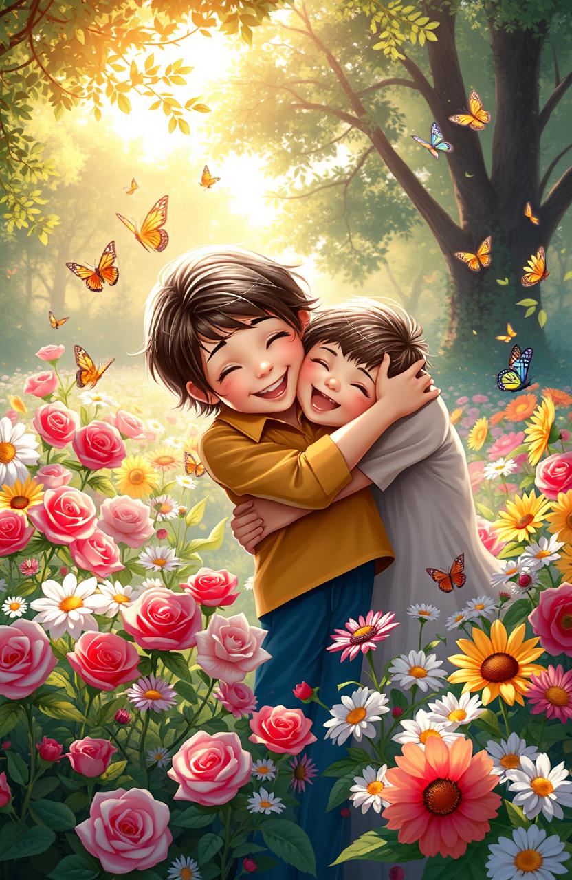 Heartwarming Moments Mother And Son In A Flower Garden