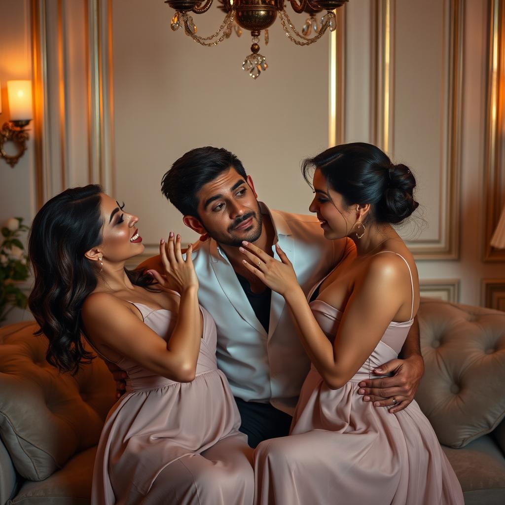 Romantic Intimacy: A Luxurious Evening Scene with Three Adults