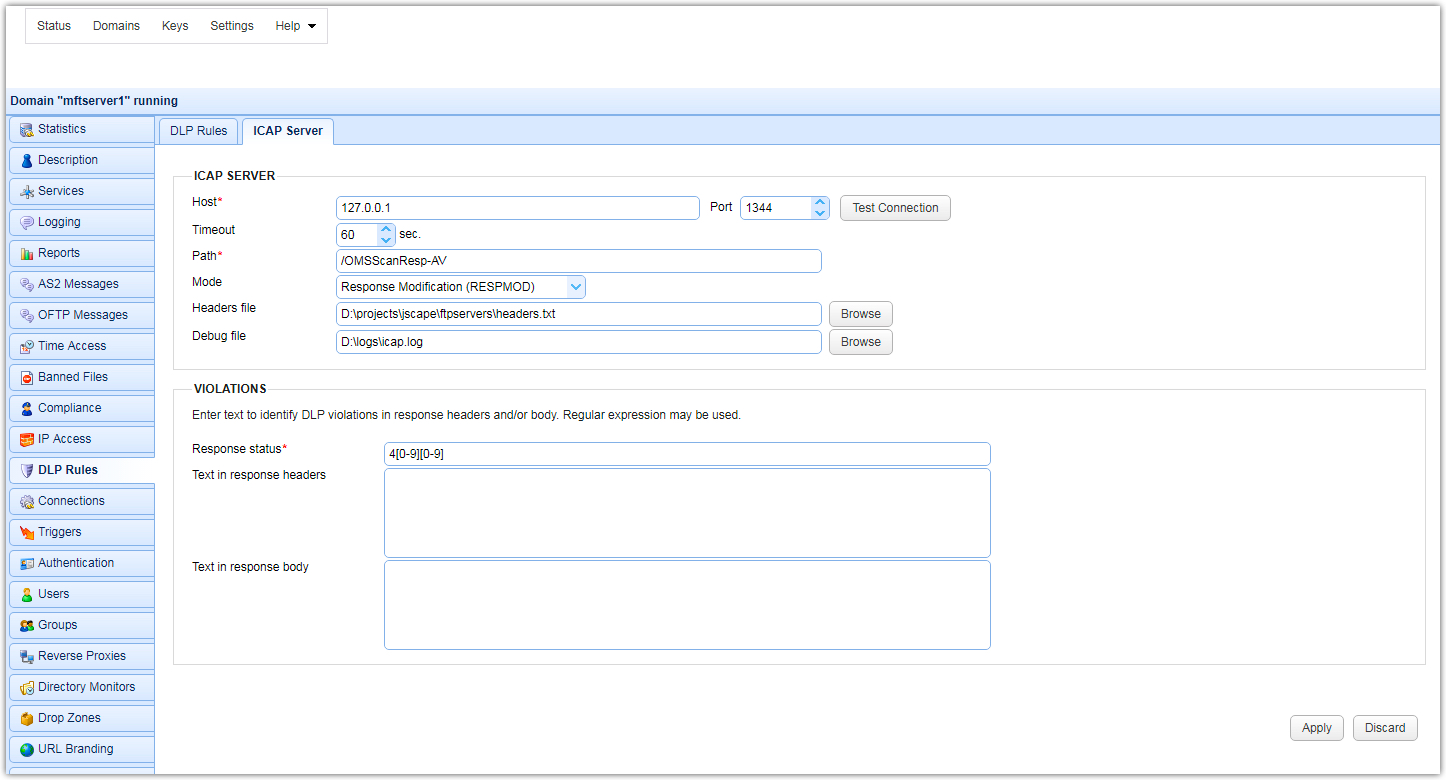 ICAP settings and violations