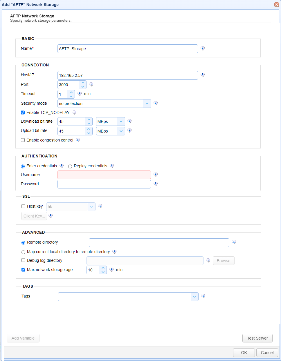 AFTP network storage