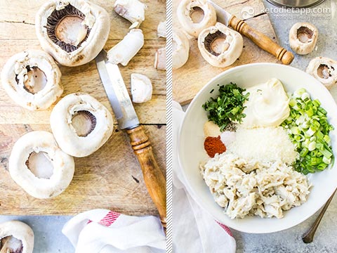 In a medium size bowl, mix together the stuffing ingredients. Keto Crab Stuffed Mushrooms | KetoDiet Blog
