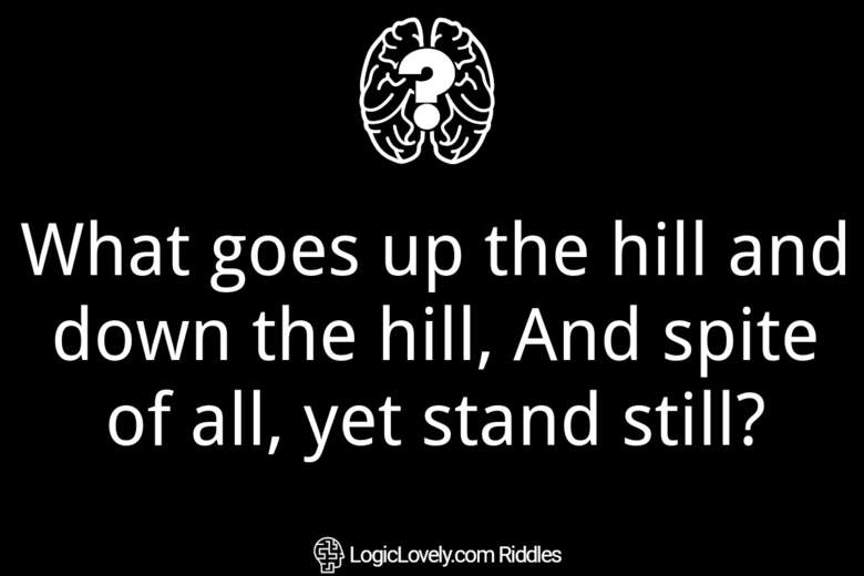 What goes up the hill and down the hill, And spite of all, yet stand