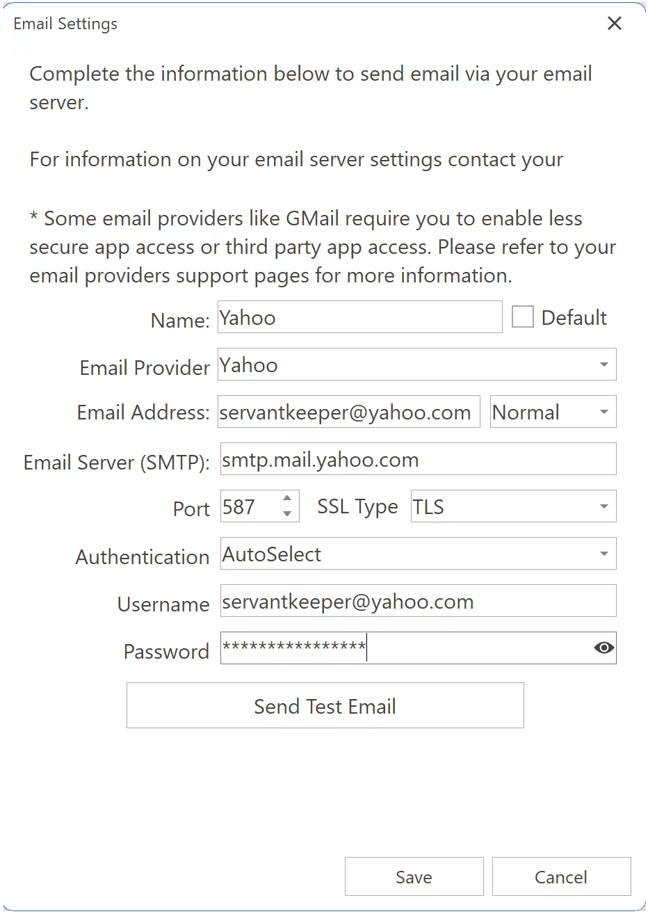 Changing Yahoo Settings Using App Passwords