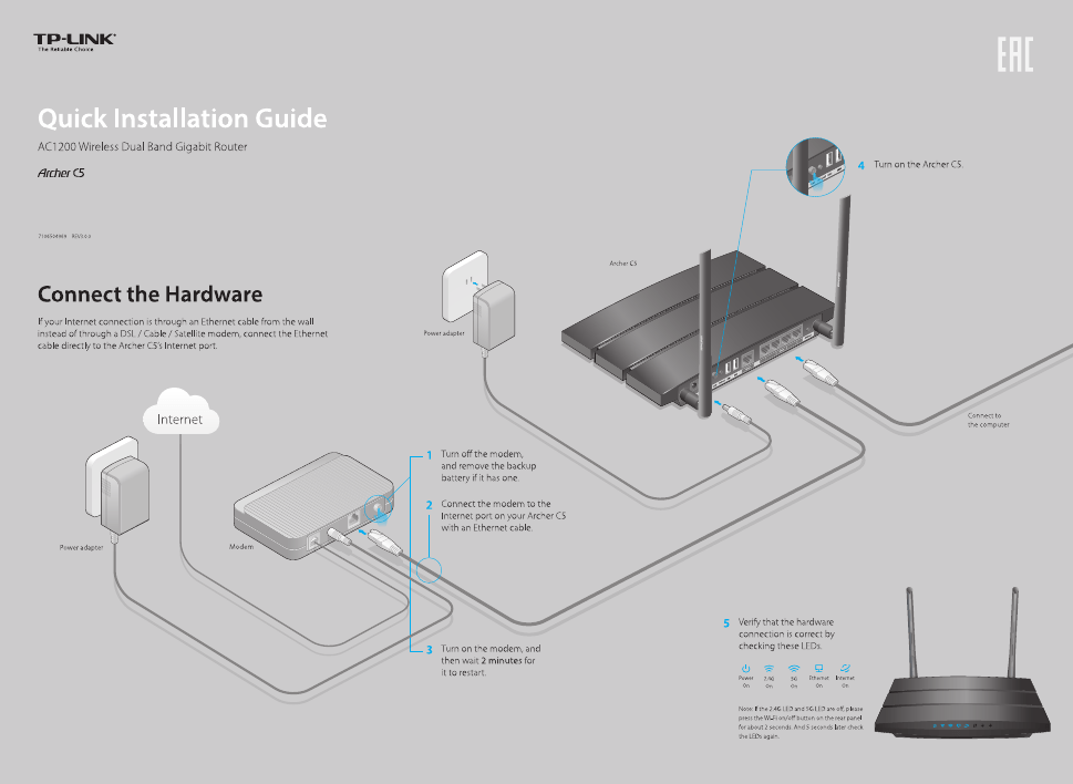 TPLink Archer C5 V2 Quick Installation Guide Free PDF Download (2 Pages)