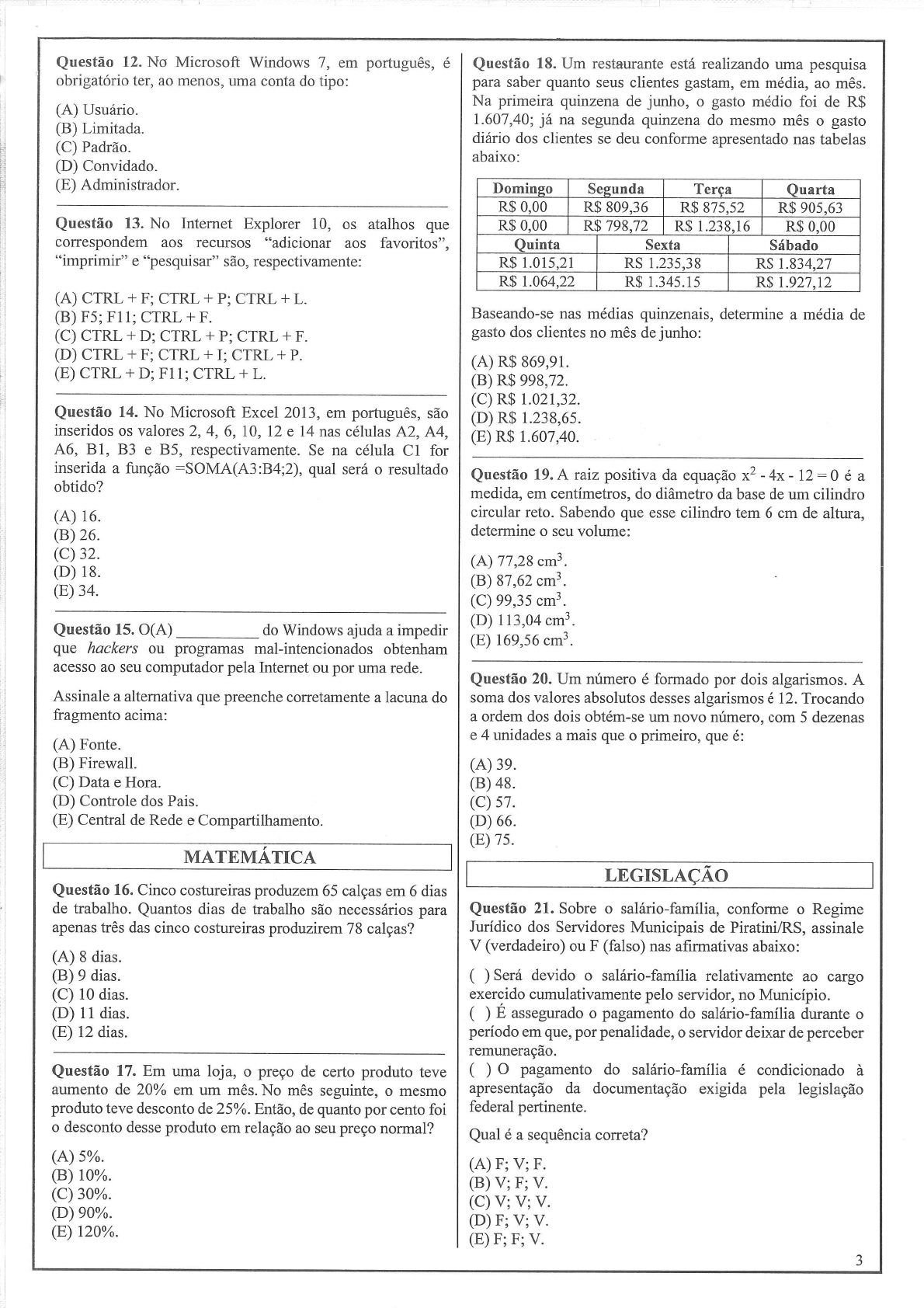 Prova Agente Administrativo LEGALLE CONCURSOS 2016 Concursos