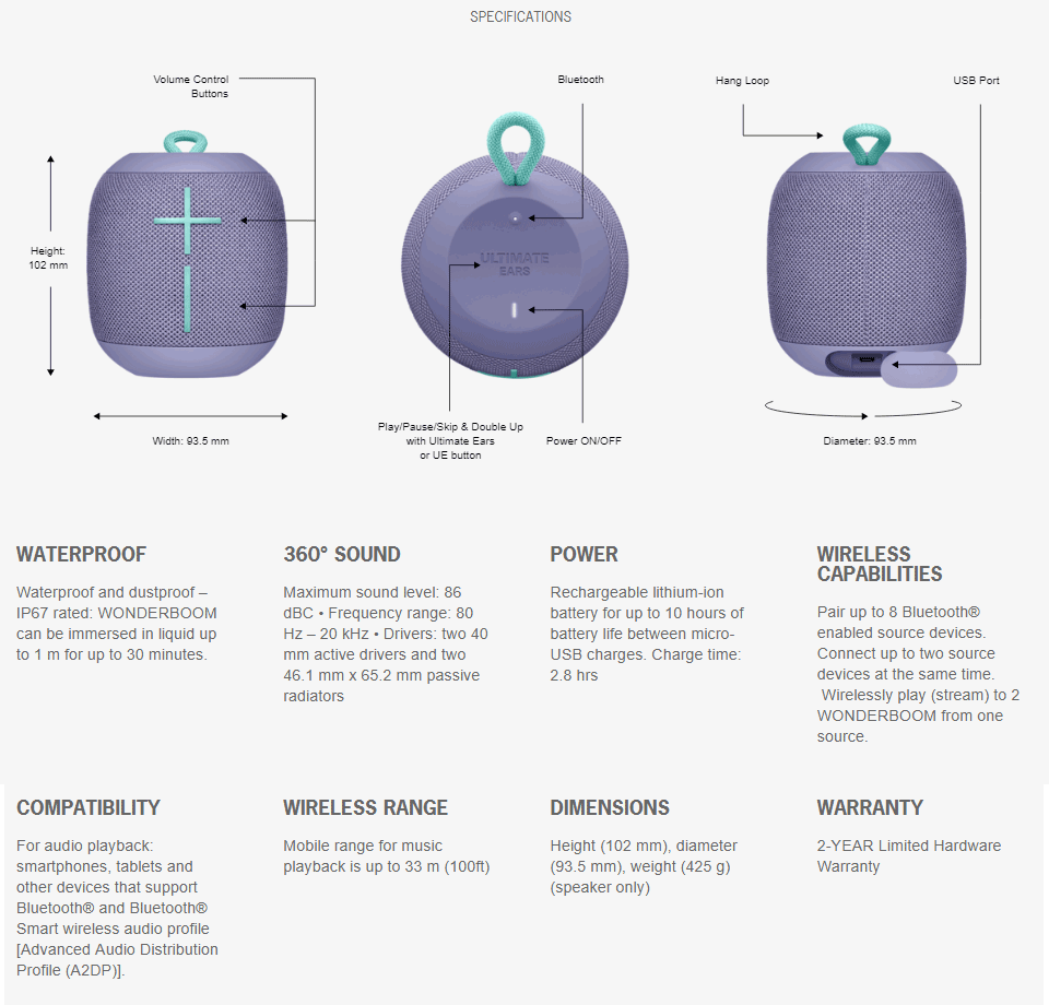 Buy Logitech UE Wonderboom Portable Speaker Lilac [984000873P] PC