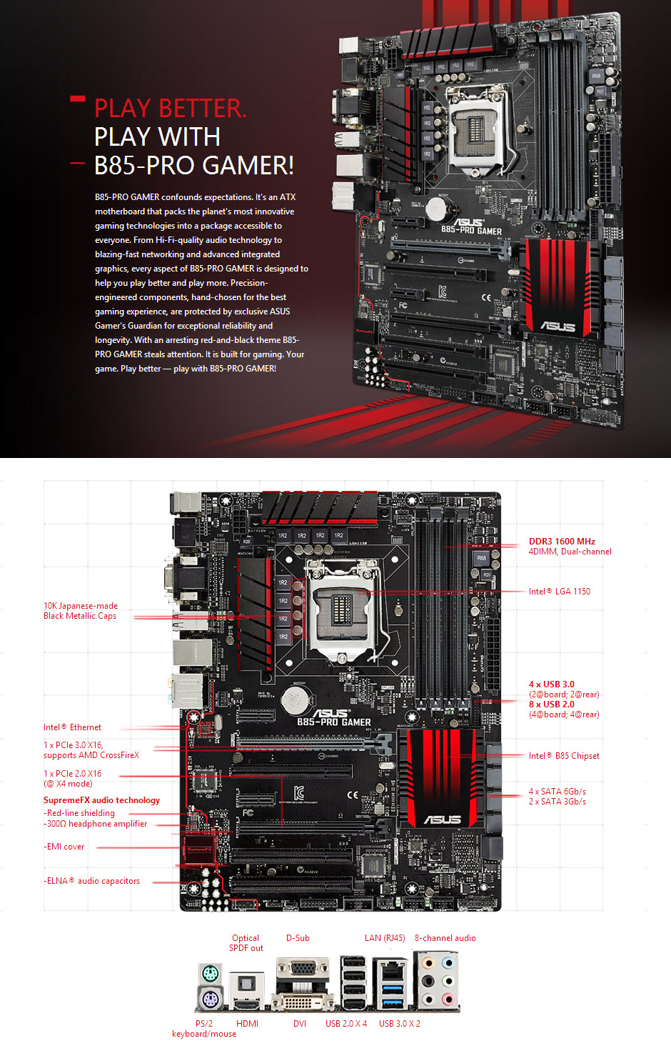 ASUS B85PRO GAMER Motherboard [B85PROGAMER] PC Case Gear