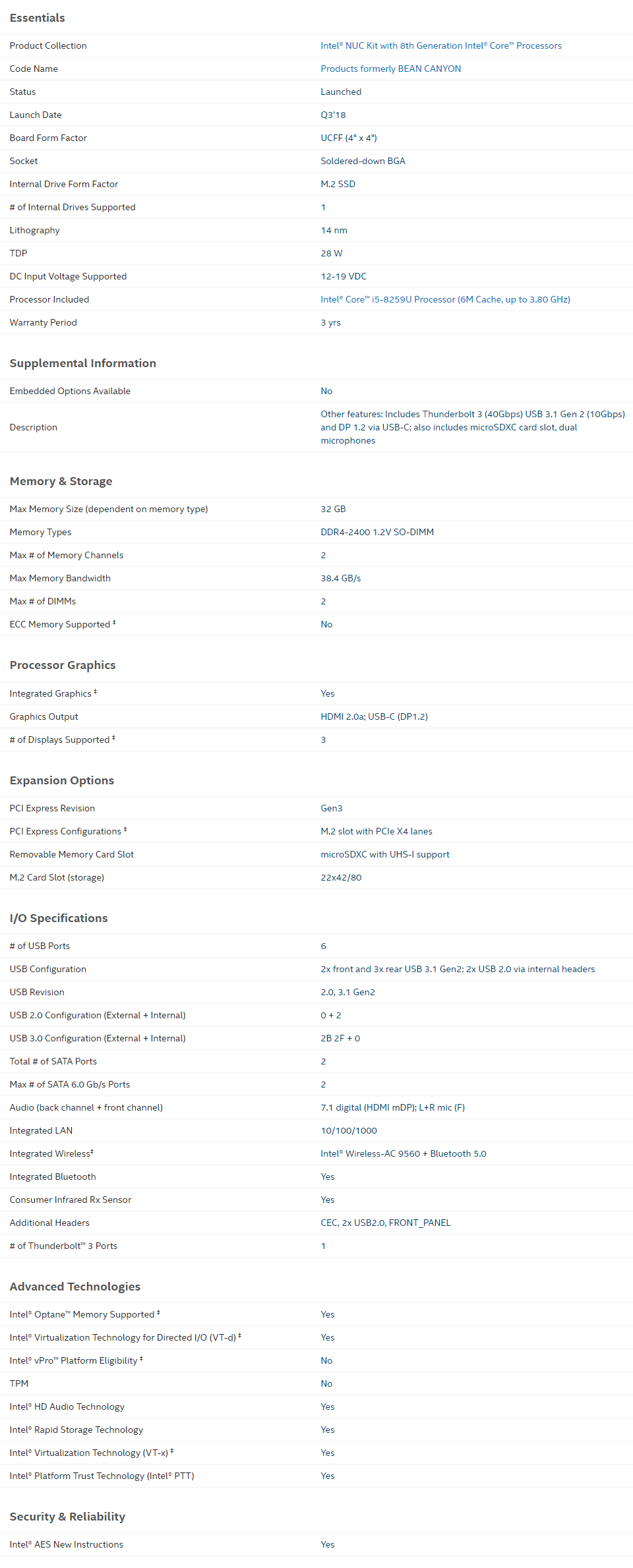 Buy Intel NUC8I5BEK 8th Gen Core i5 NUC Barebone Kit [BOXNUC8I5BEK4