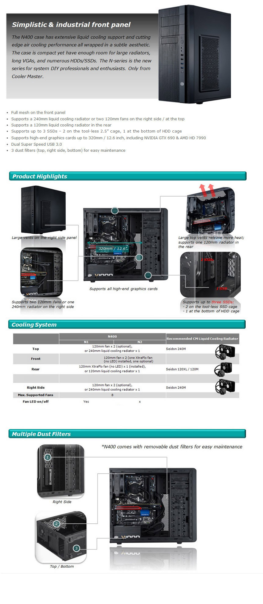 Buy Coolermaster N400 Mid Tower Case [NSE-400-KWN2] | PC Case Gear