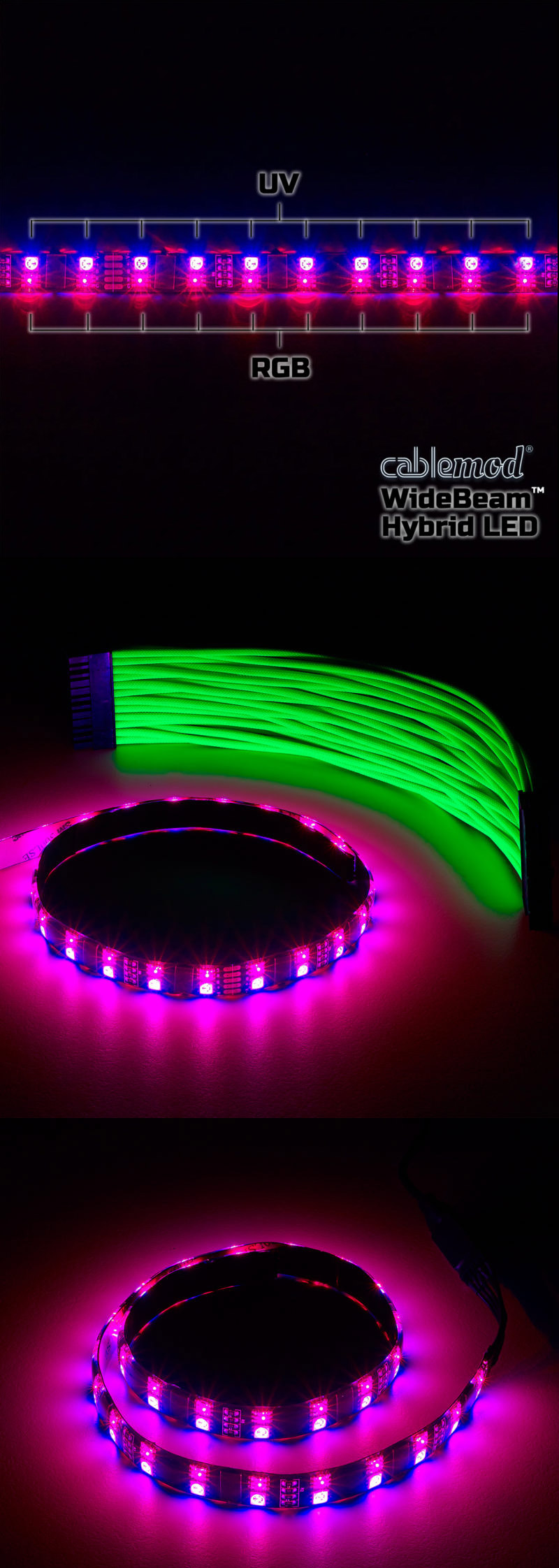 Buy CableMod WideBeam Hybrid LED Strip RGB/UV 60cm [CMLED60D60RGBUR] PC Case Gear Australia