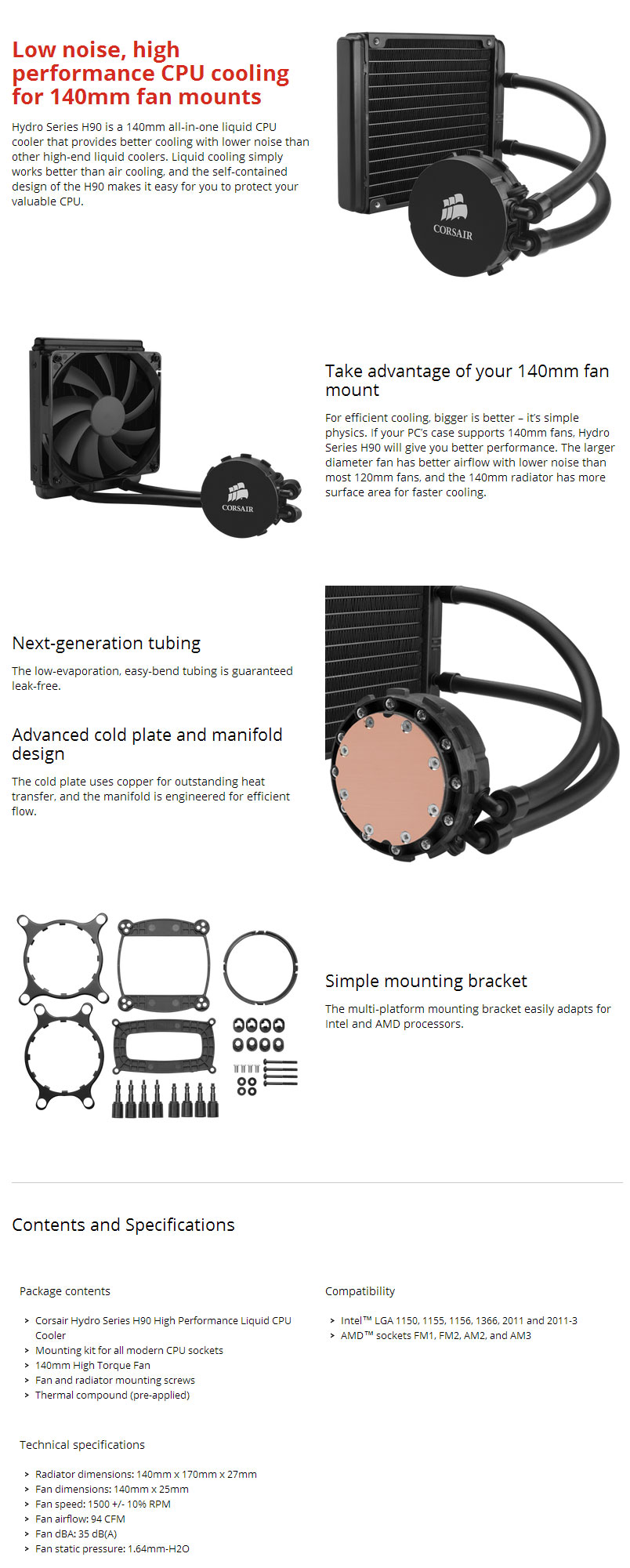 Buy Corsair Hydro Series H90 140mm Liquid CPU Cooler [CW9060013WW