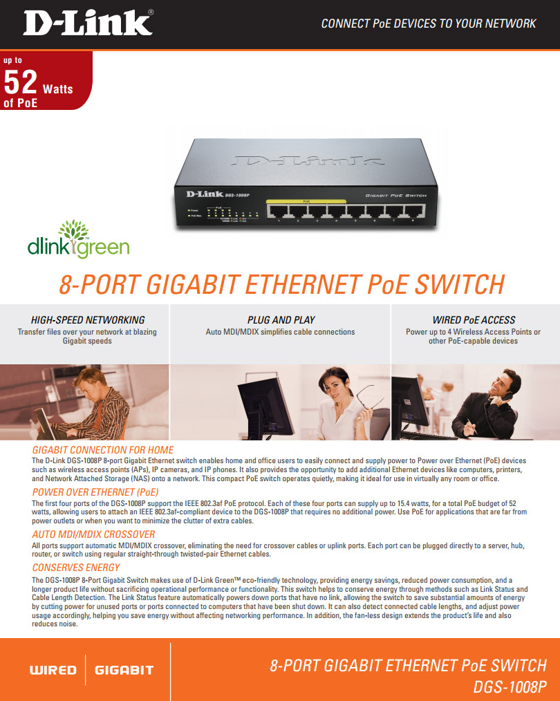 Buy D-Link DGS-1008P 8 Port Gigabit PoE Unmanaged Switch [DGS-1008P