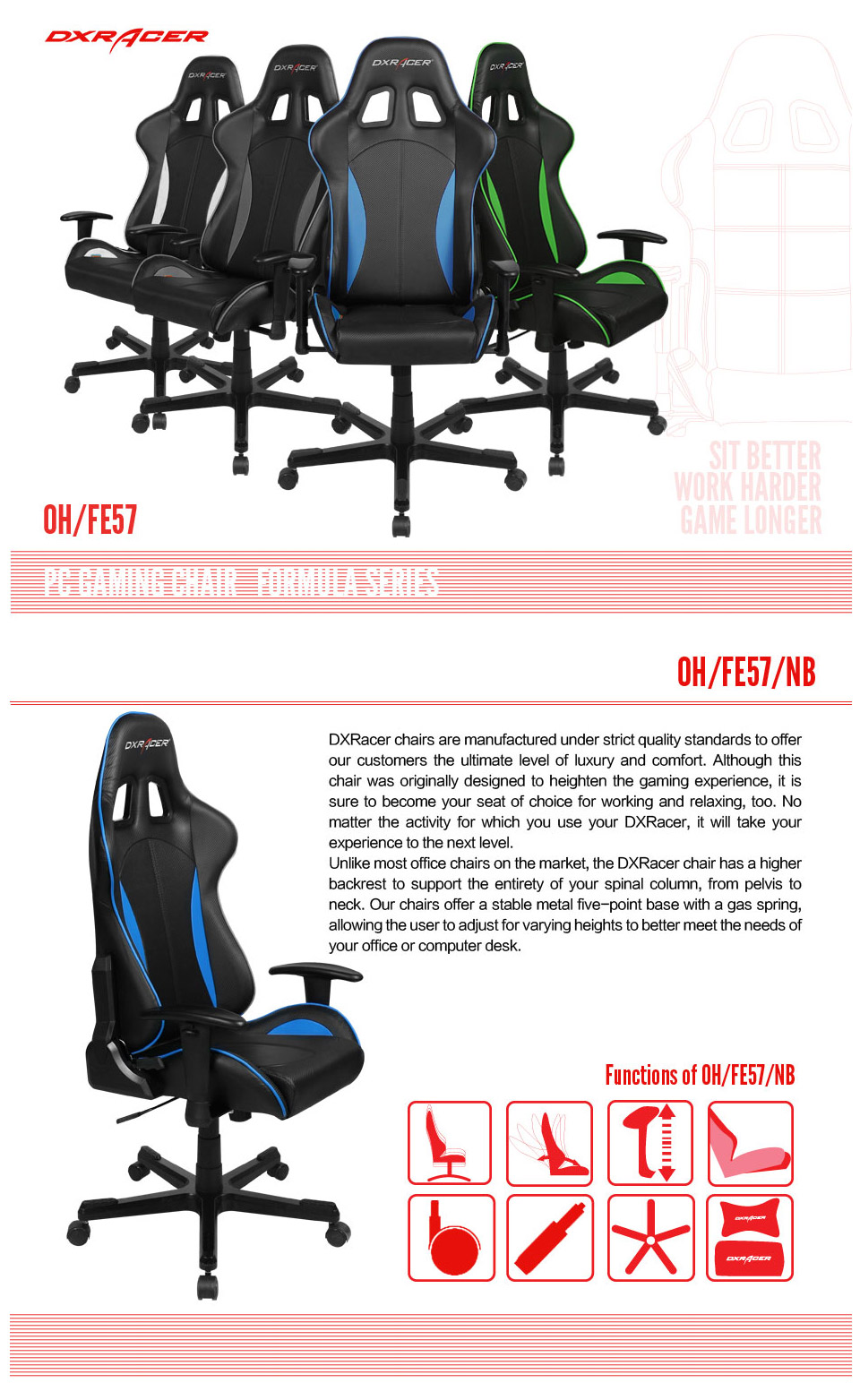 Buy DXRacer FE57 Series PC Office/Gaming Chair Black & Blue [zzzDXRFE57BL] PC Case Gear