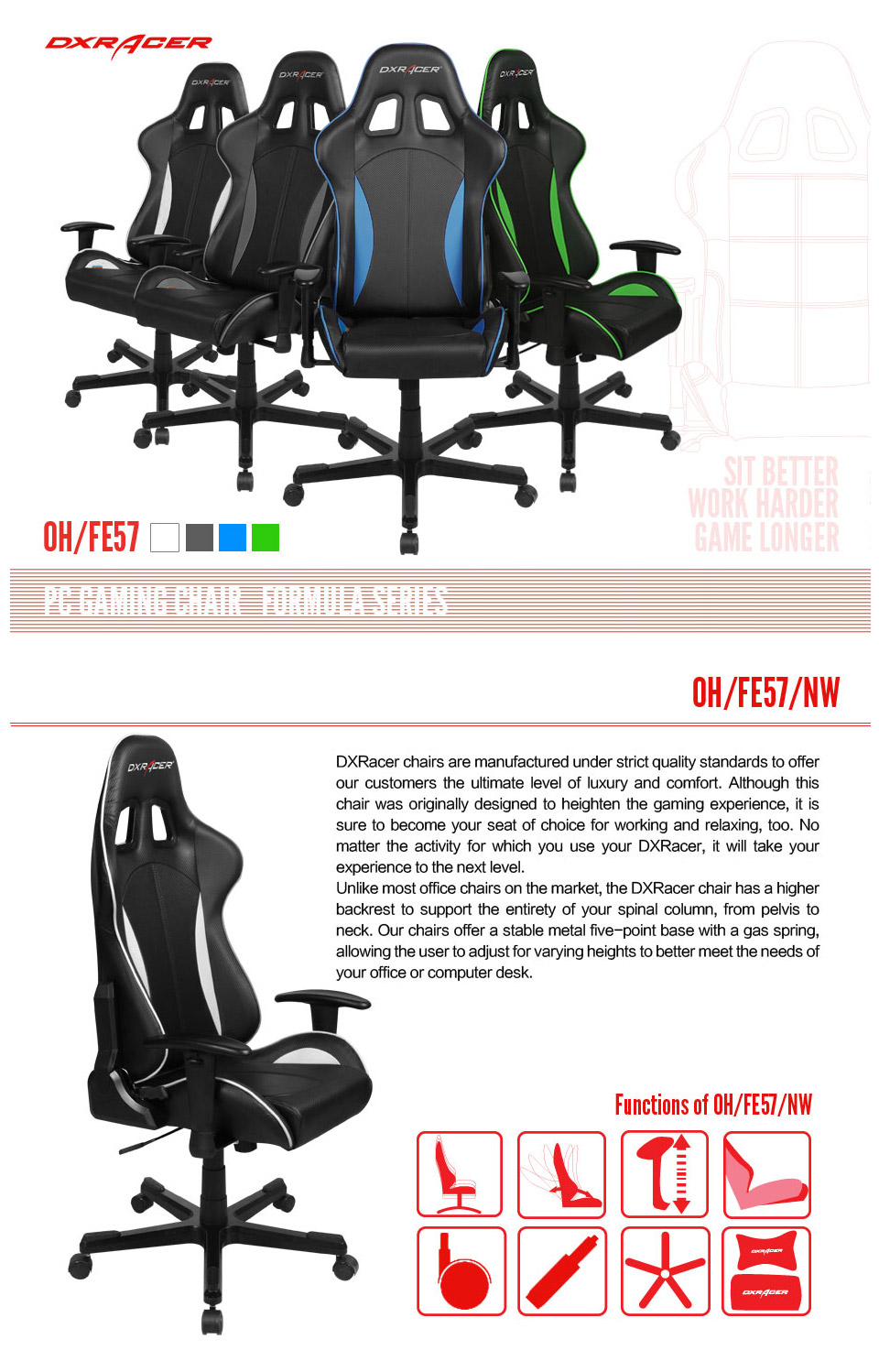 Buy DXRacer FE57 Series PC Office/Gaming Chair Black & White [zzzDXR