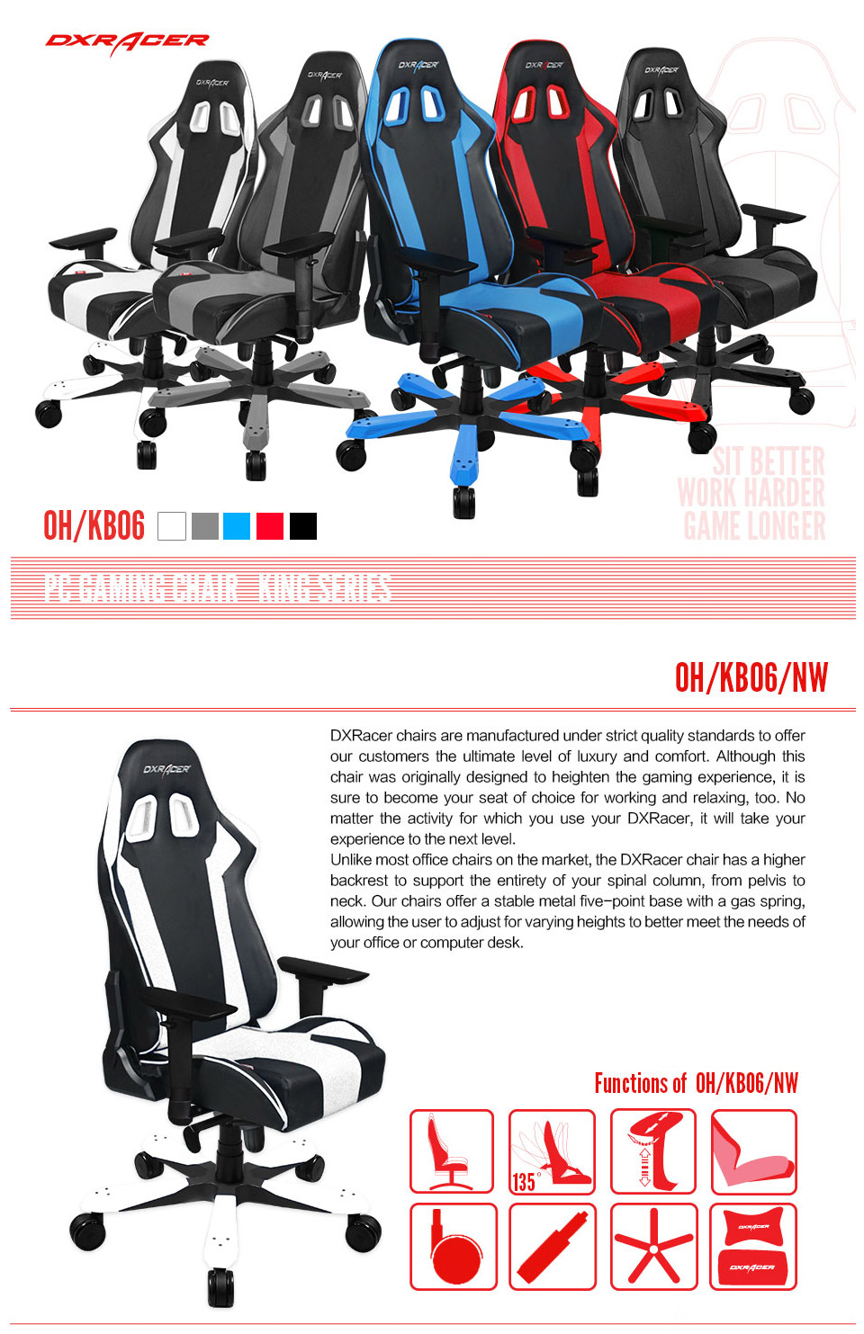 Buy DXRacer KB06 Series PC Office/Gaming Chair Black & White [DXRKB06WH] PC Case Gear Australia