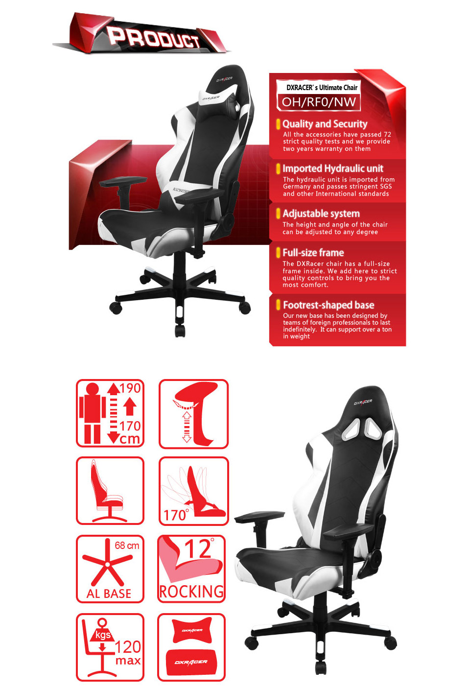 Buy DXRacer R Series PC Office/Gaming Chair Black & White [DXRRF0WH] PC Case Gear Australia