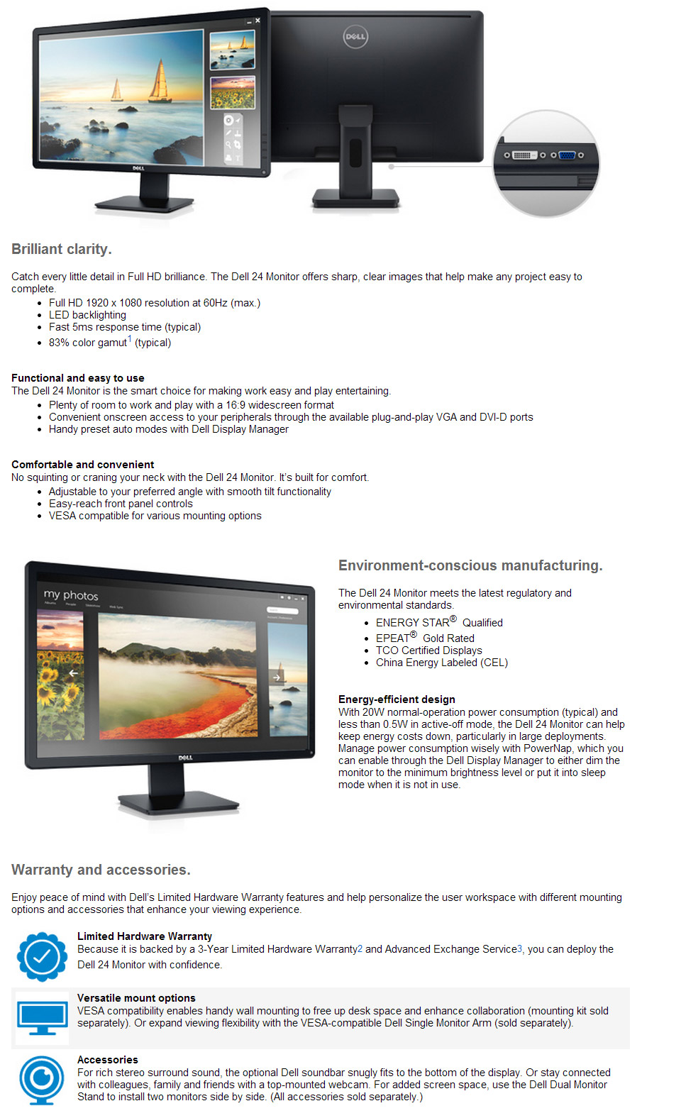 Buy Dell E2414H 24in Widescreen LED Monitor [E2414H] | PC Case Gear