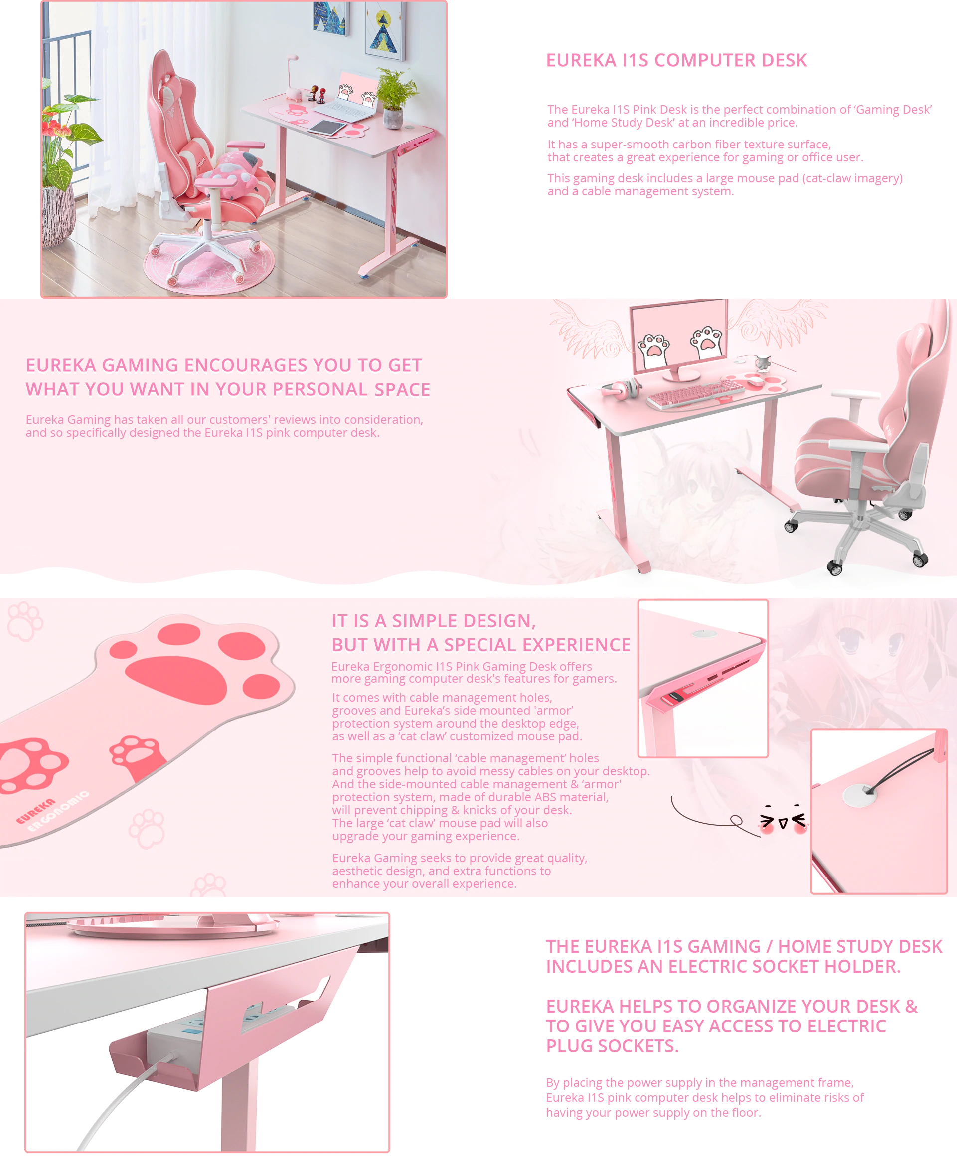 Buy Eureka Ergonomic I1S Gaming Desk Pink [ERKI44P] PC Case Gear