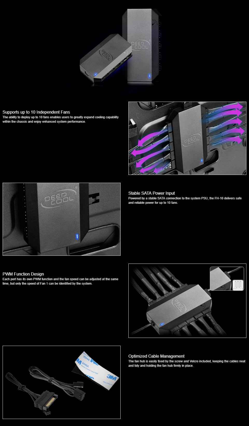Buy Deepcool FH10 10 Port Fan Hub [DPF10PWMHUB] PC Case Gear Australia